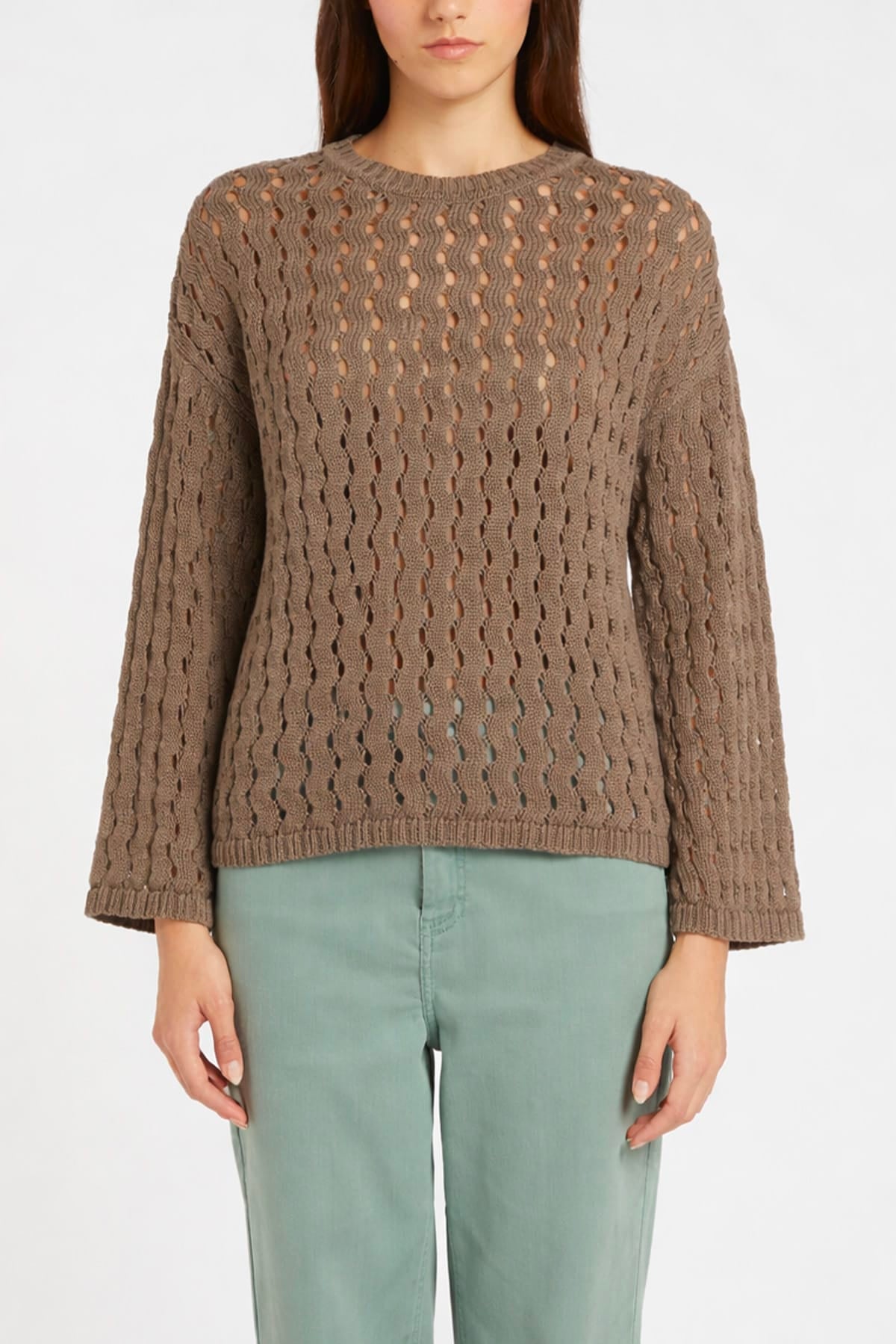 MARELLA MAGLIA-CANOTTIERA-TOP  MARRONE / XXS Maglia tricot in cotone Marella Monochrome Mlmfiorire