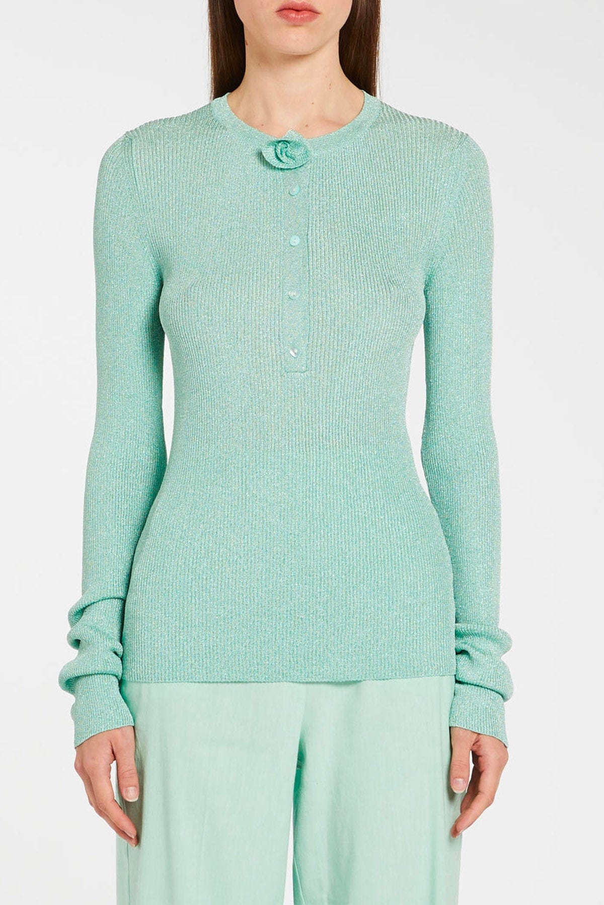 MARELLA MAGLIA-CANOTTIERA-TOP  VERDE GIADA / XXS Maglia donna con dettaglio fiore Marella Lazise