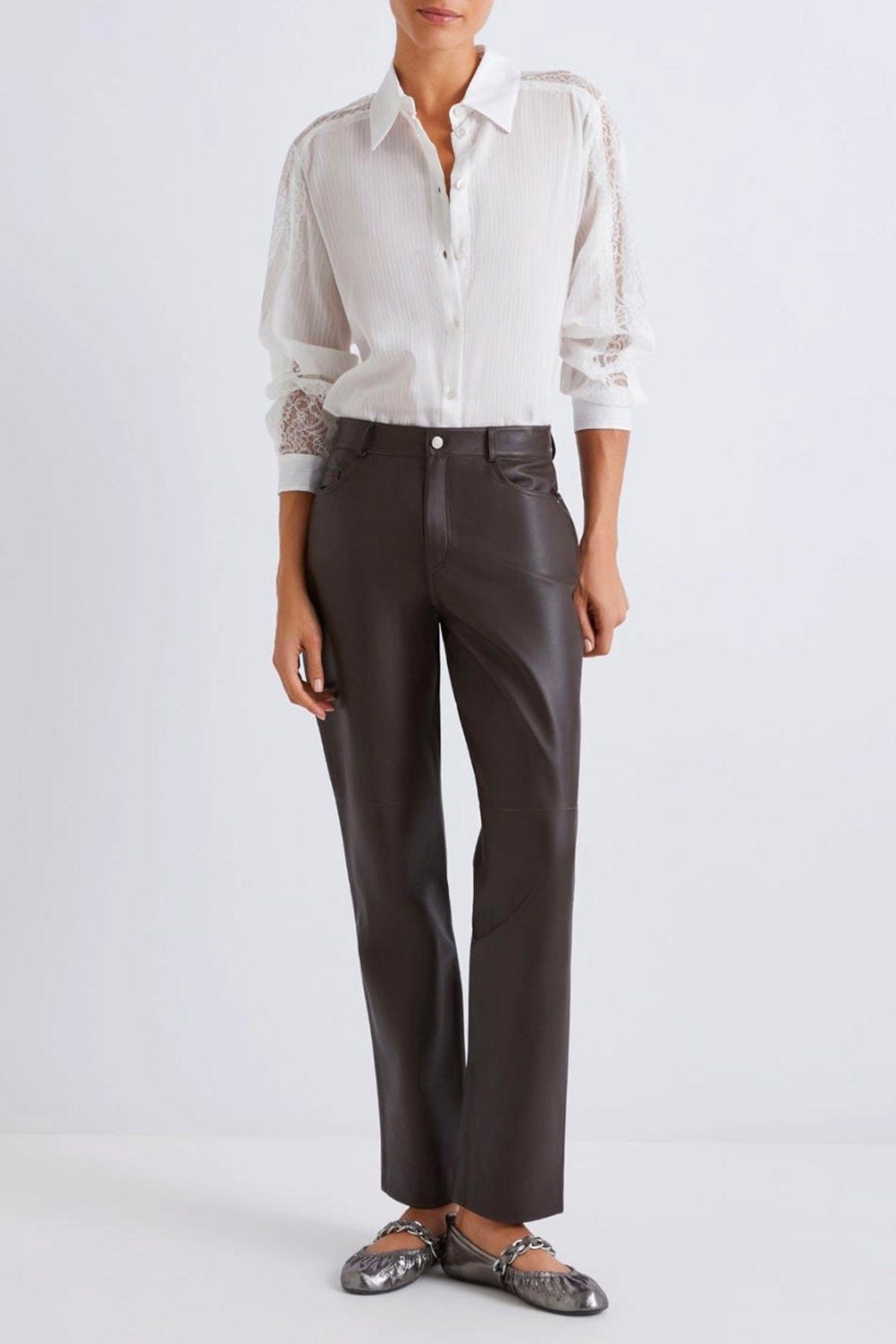 MARELLA PANTALONE IN PELLE MARRONE / 34 Pantaloni in pelle donna marrone Marella Doroty