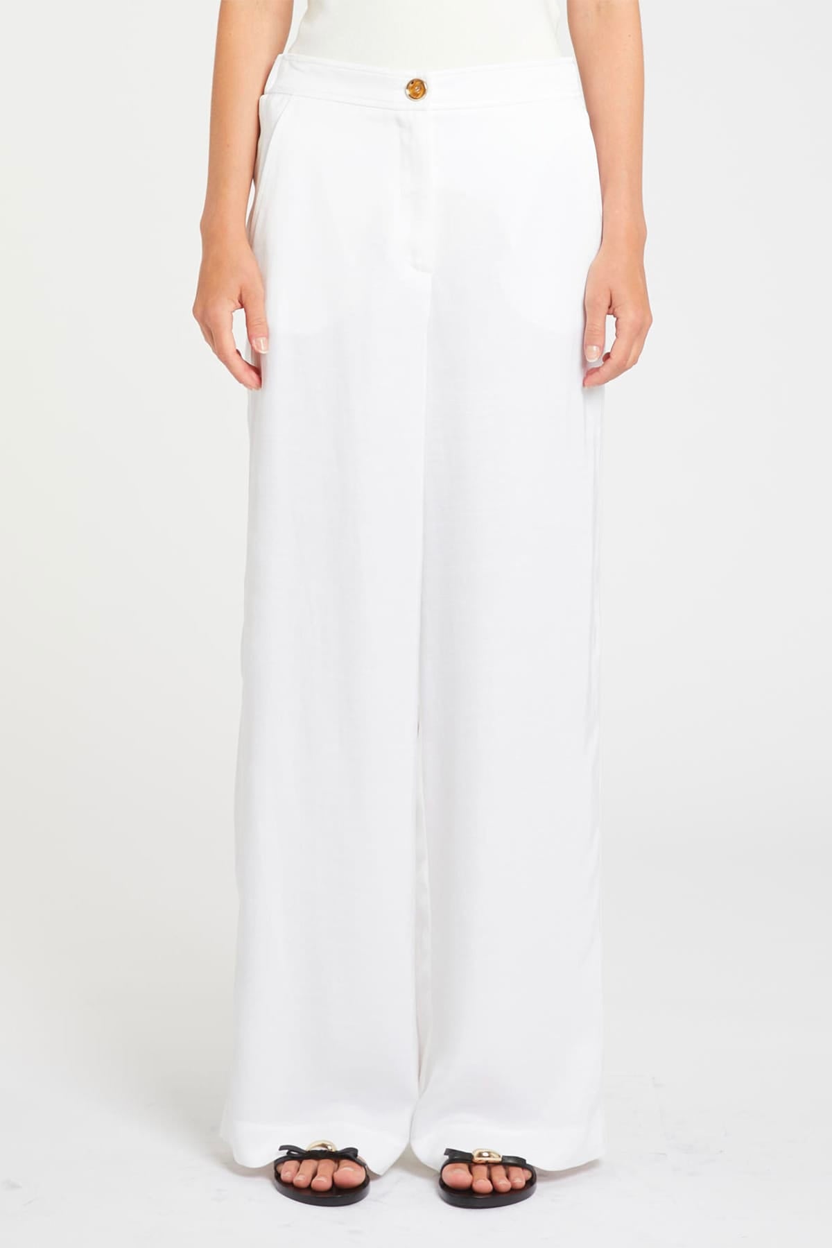 MARELLA PANTALONE LUNGO  BIANCO OTTICO / 34 Pantaloni bianchi fluidi donna Marella Mllidoneo