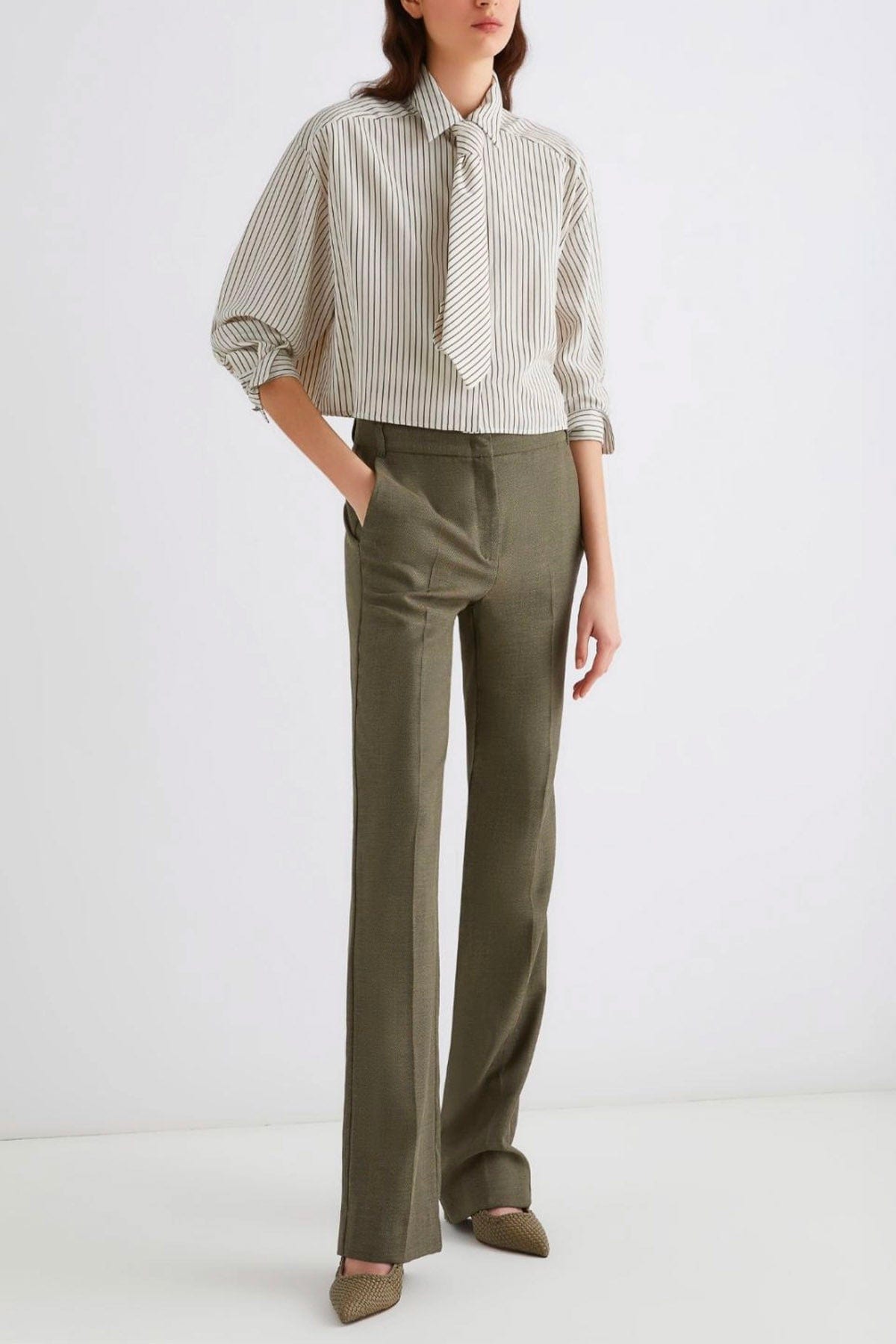 MARELLA PANTALONE LUNGO  VERDE KAKI / 34 Pantalone effetto resca donna Marella Edison