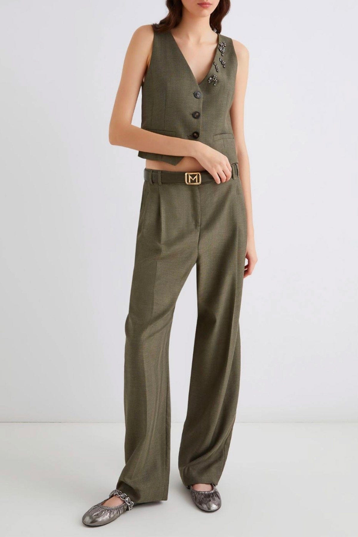 MARELLA PANTALONE LUNGO  VERDE KAKI / 34 Pantalone effetto resca donna Marella Hull