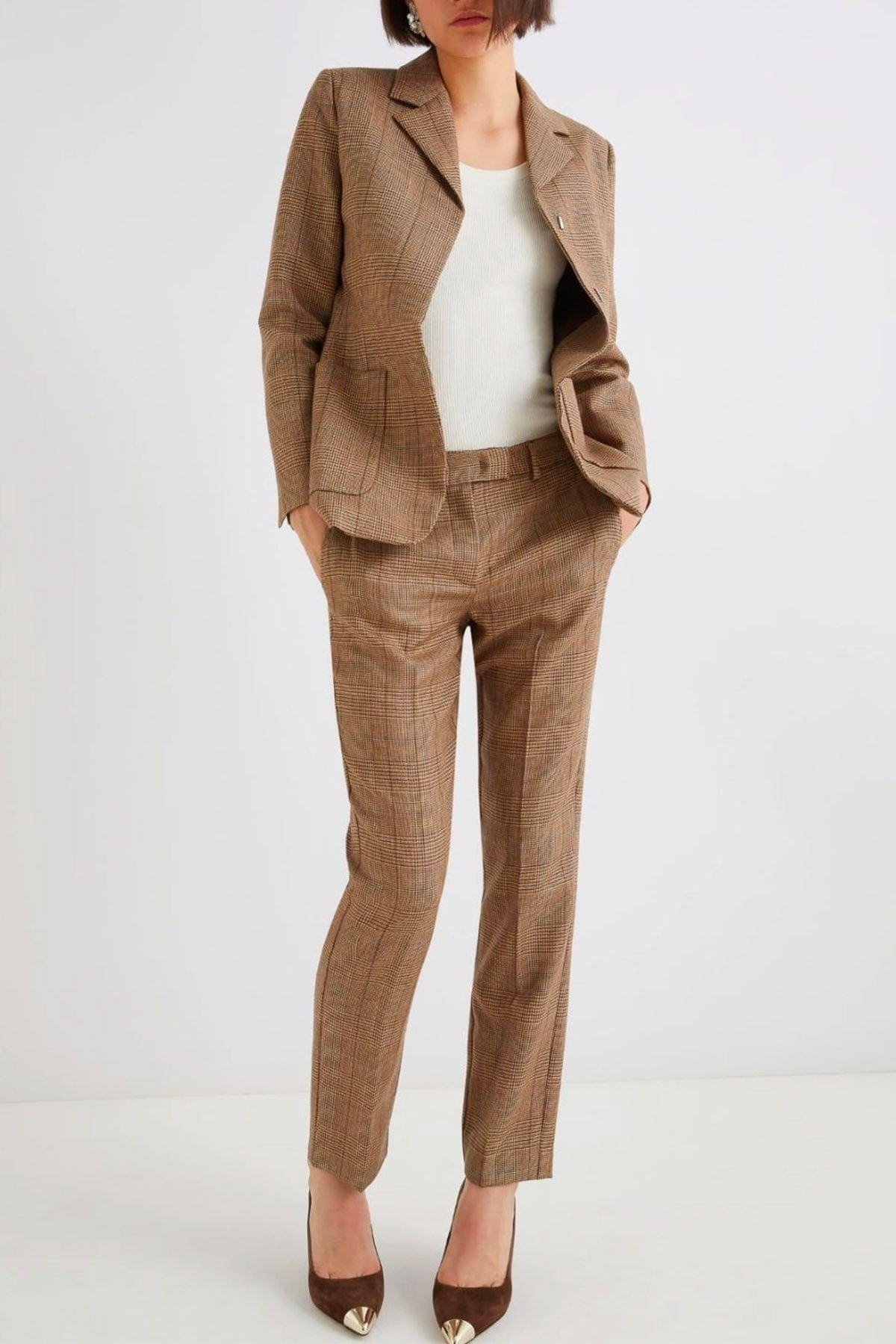 MARELLA PANTALONE LUNGO  Pantalone in lana principio di galles beige Marella Margie