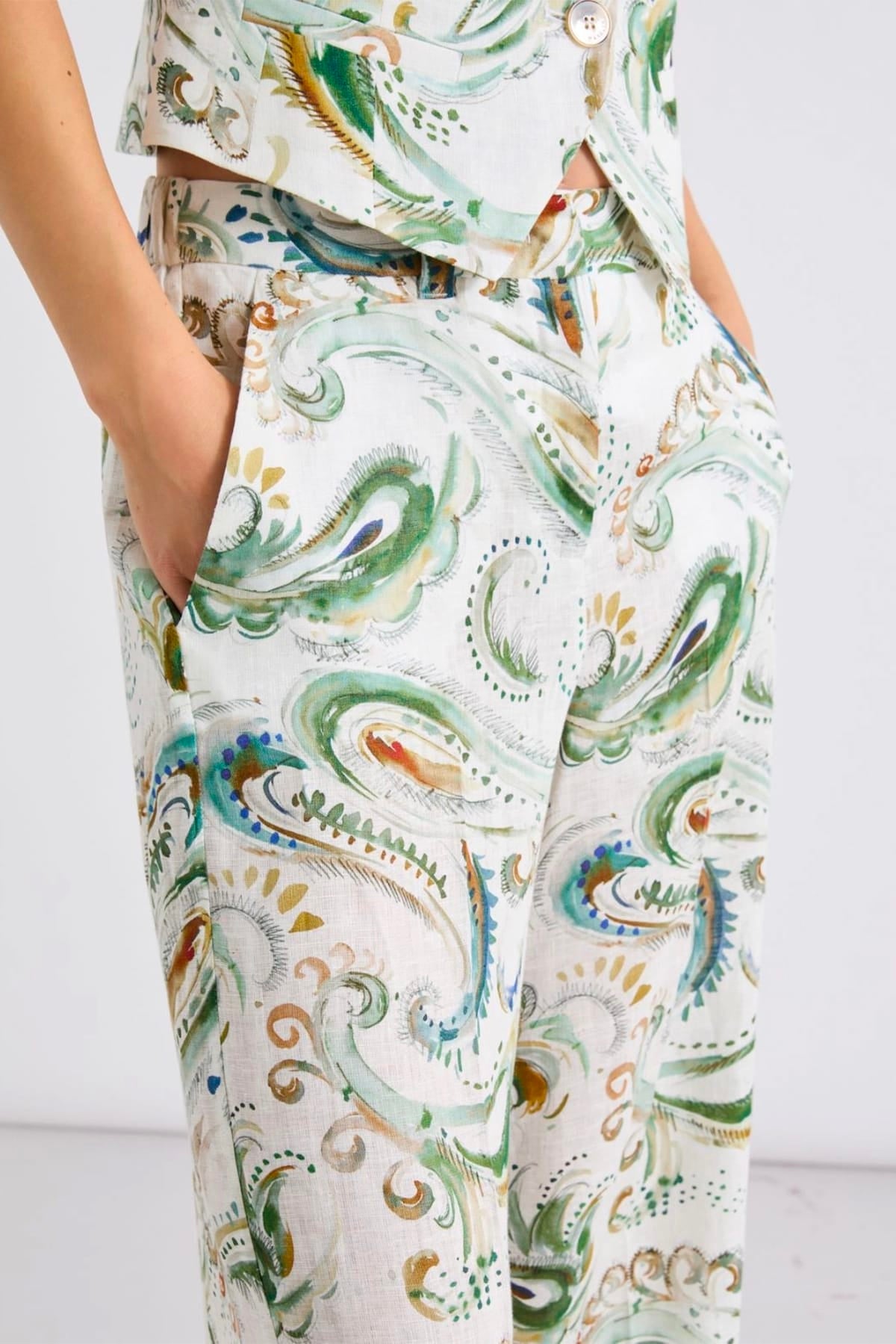 MARELLA PANTALONE LUNGO  LINO STAMPATO / 34 Pantalone in lino stampato donna Marella Mlldomino