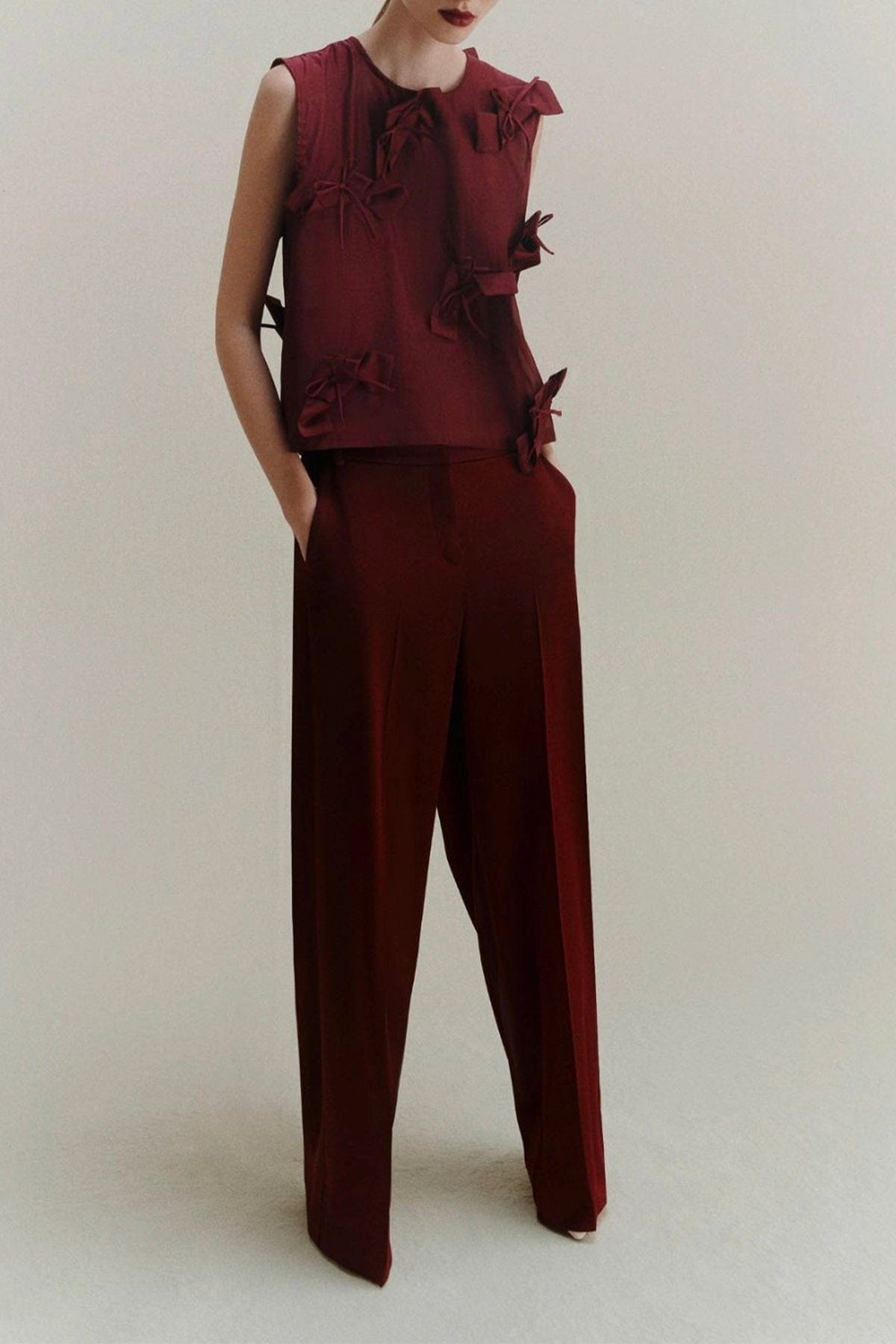 MARELLA TOP-CANOTTIERA IN TES.  Top/Canotta bordeaux con dettaglio voile Marella Canore