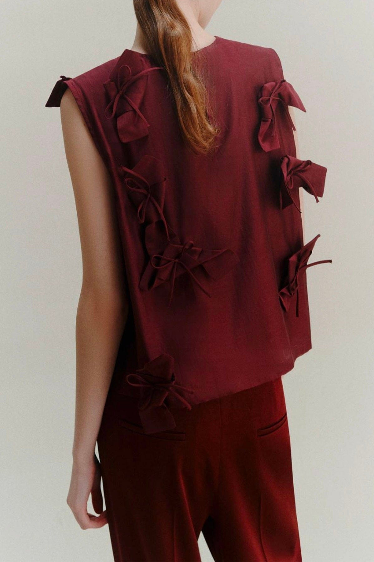 MARELLA TOP-CANOTTIERA IN TES.  Top/Canotta bordeaux con dettaglio voile Marella Canore