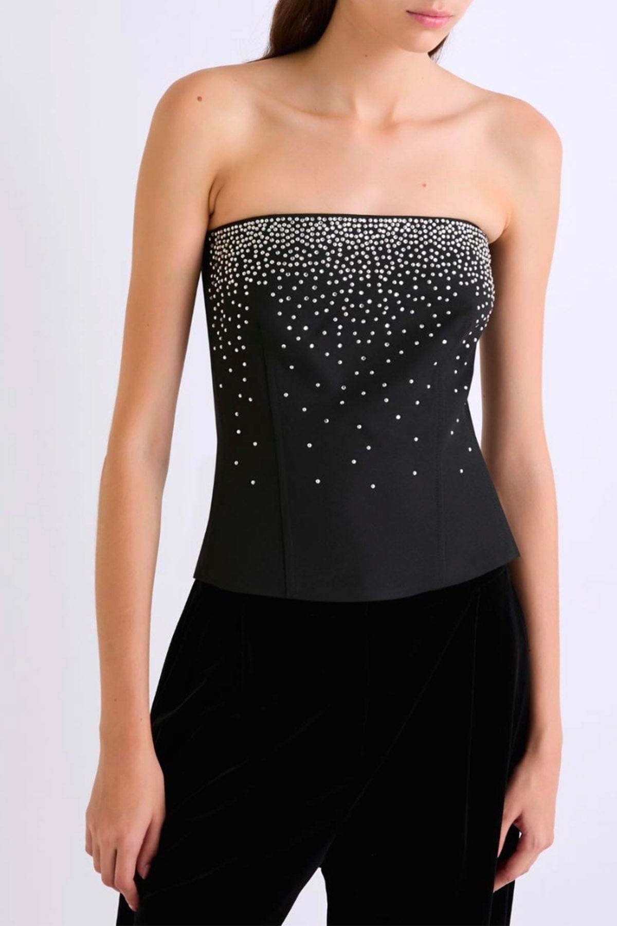 MARELLA TOP-CANOTTIERA IN TES.  Top nero con dettaglio cristalli Marella Clio