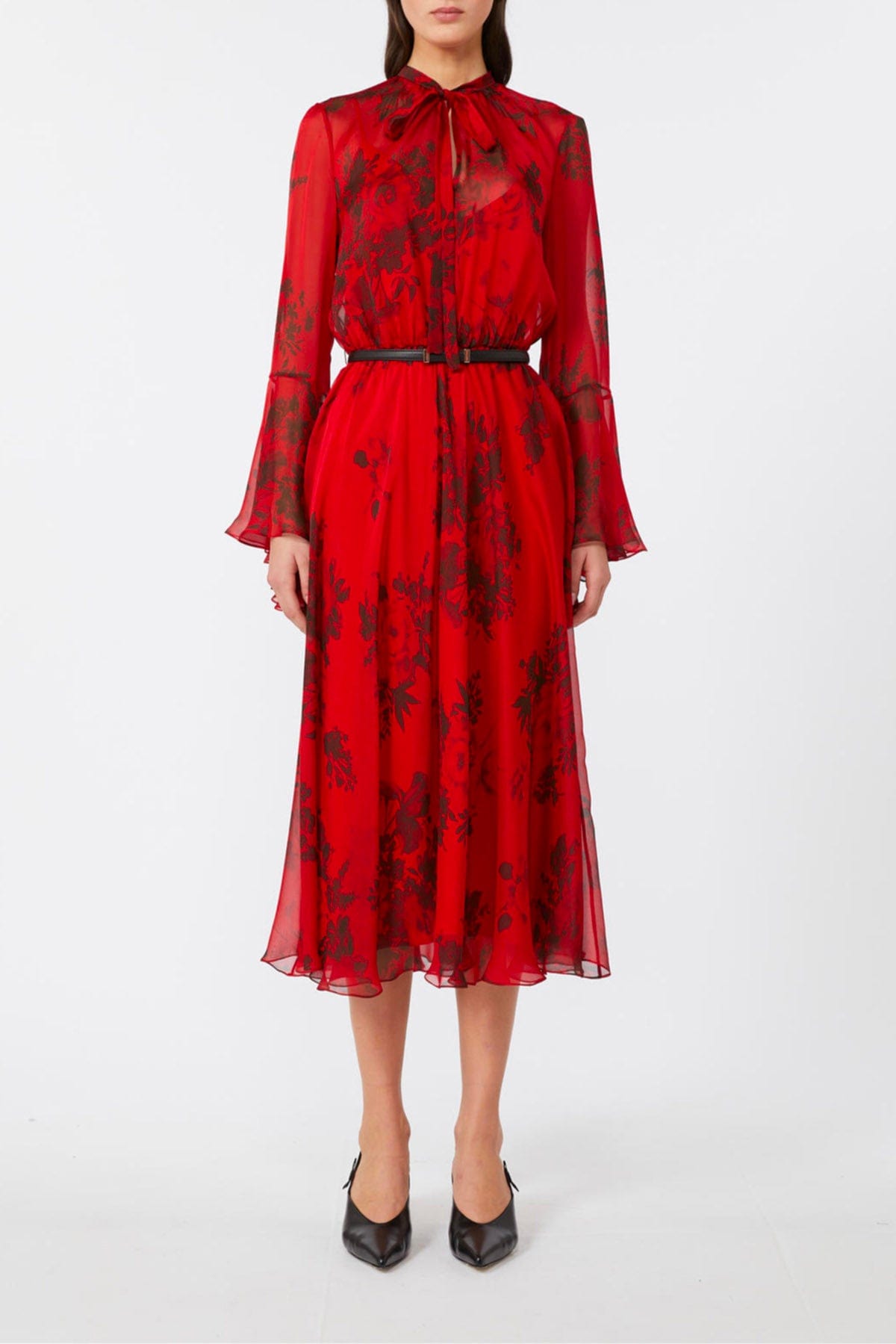 Donna Max Mara Vestito Rosso Abito In Seta Con Sottoveste Studio