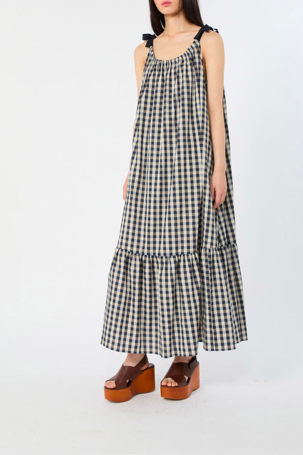 MAXMARA'S BRANDS ABITO  Abito in Cotone e Ramiè Vichy Blu ed Ecru Wkiugola