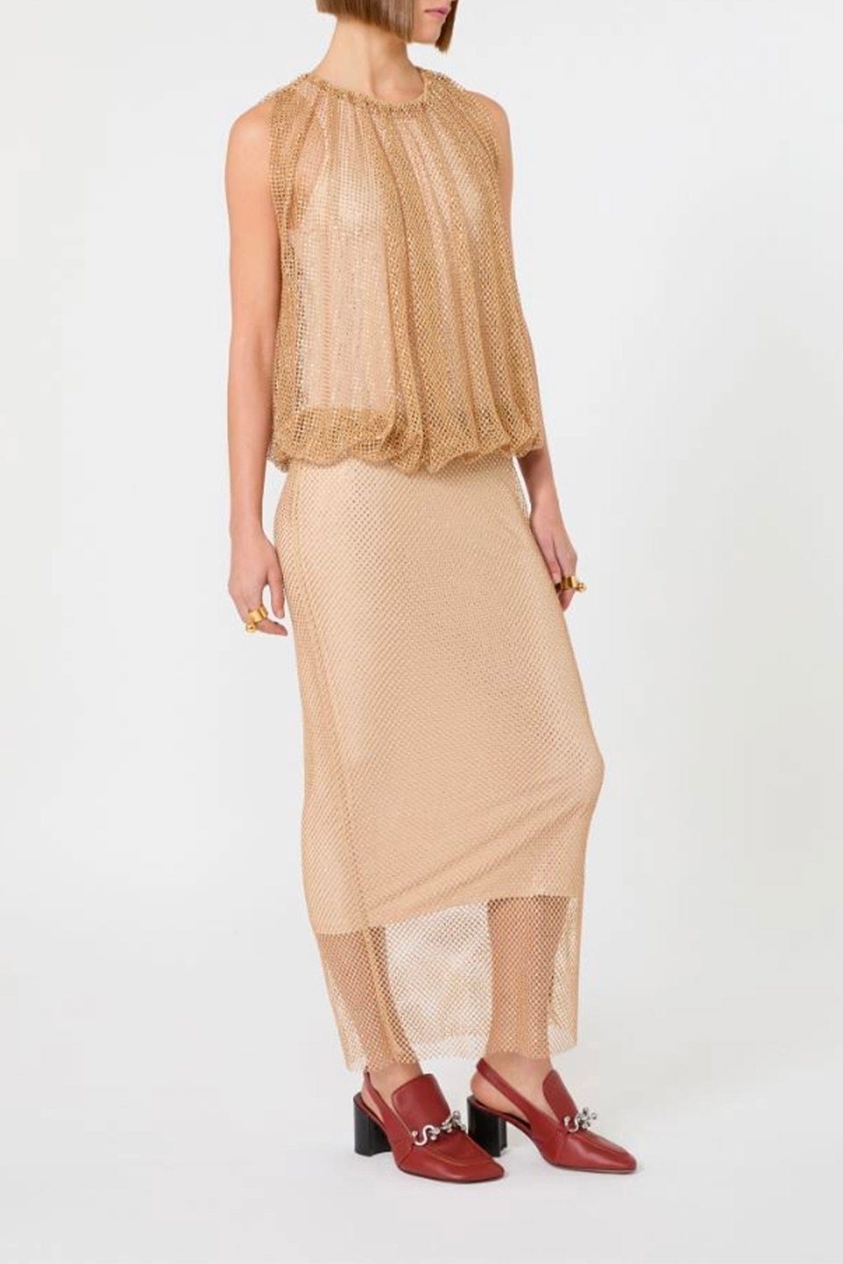 MAXMARA'S BRANDS ABITO/TUTA IN JERSEY  CAMMELLO CON STRASS / XXS Abito in rete con strass Sportmax Spxpappa