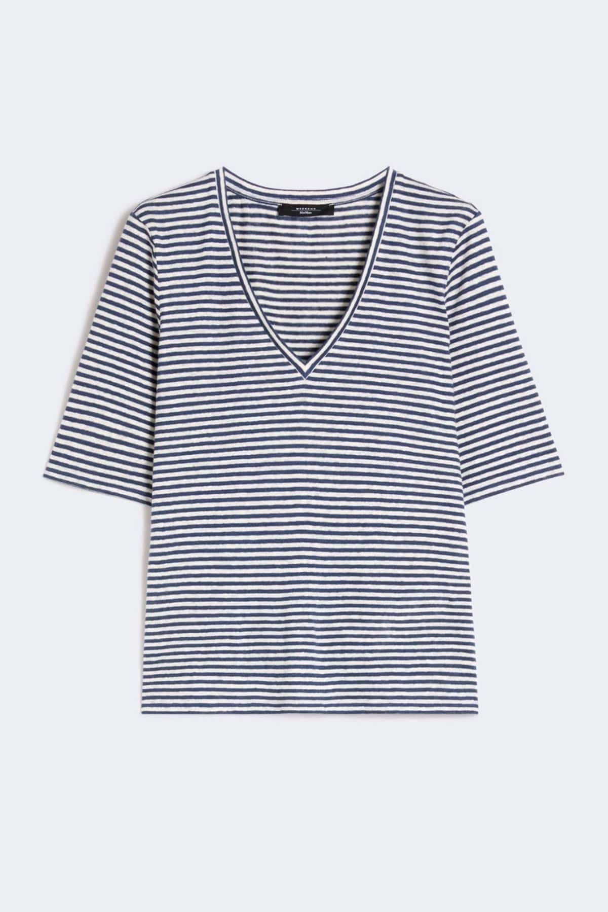 MAXMARA'S BRANDS BODY/ TOP  RIGA BLU / XXS Blusa in lino rigata Weekend Max Mara Wkdopzione