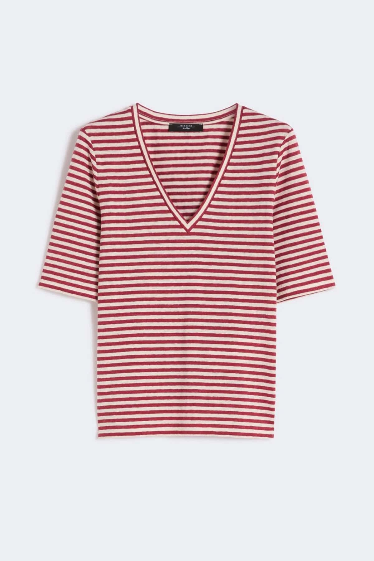 MAXMARA'S BRANDS BODY/ TOP  RIGA BLU / XXS Blusa in lino rigata Weekend Max Mara Wkdopzione