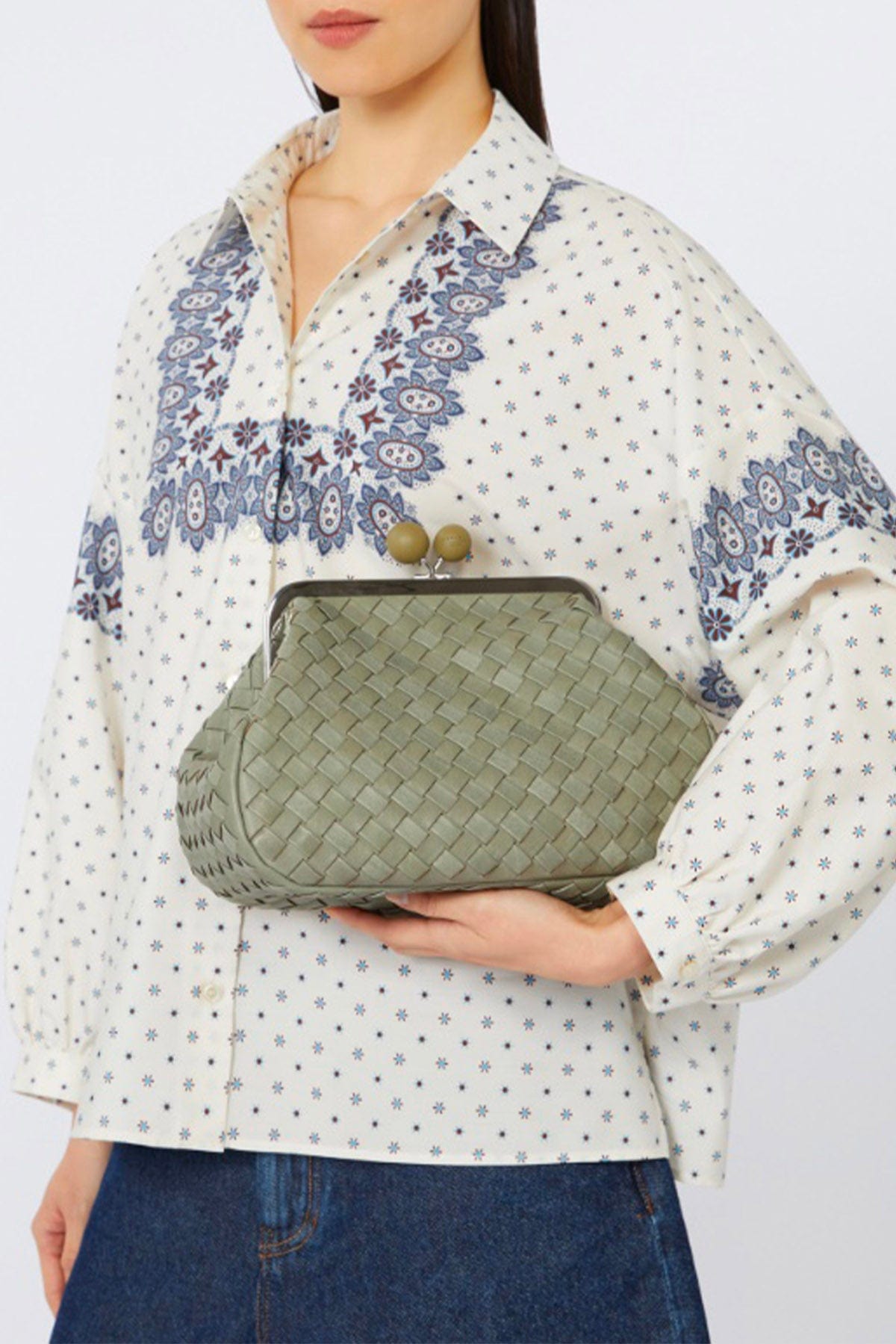 MAXMARA'S BRANDS BORSA  VERDE SALVIA / UNICA Pasticcino Bag in pelle intrecciata Weekend Max Mara Pancia
