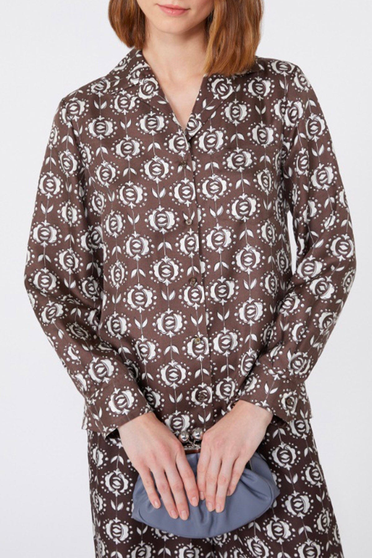 MAXMARA'S BRANDS CAMICIA  MARRONE DIS.BIANCHI / 34 Camicia donna ampia in seta Weekend Max Mara Oncia