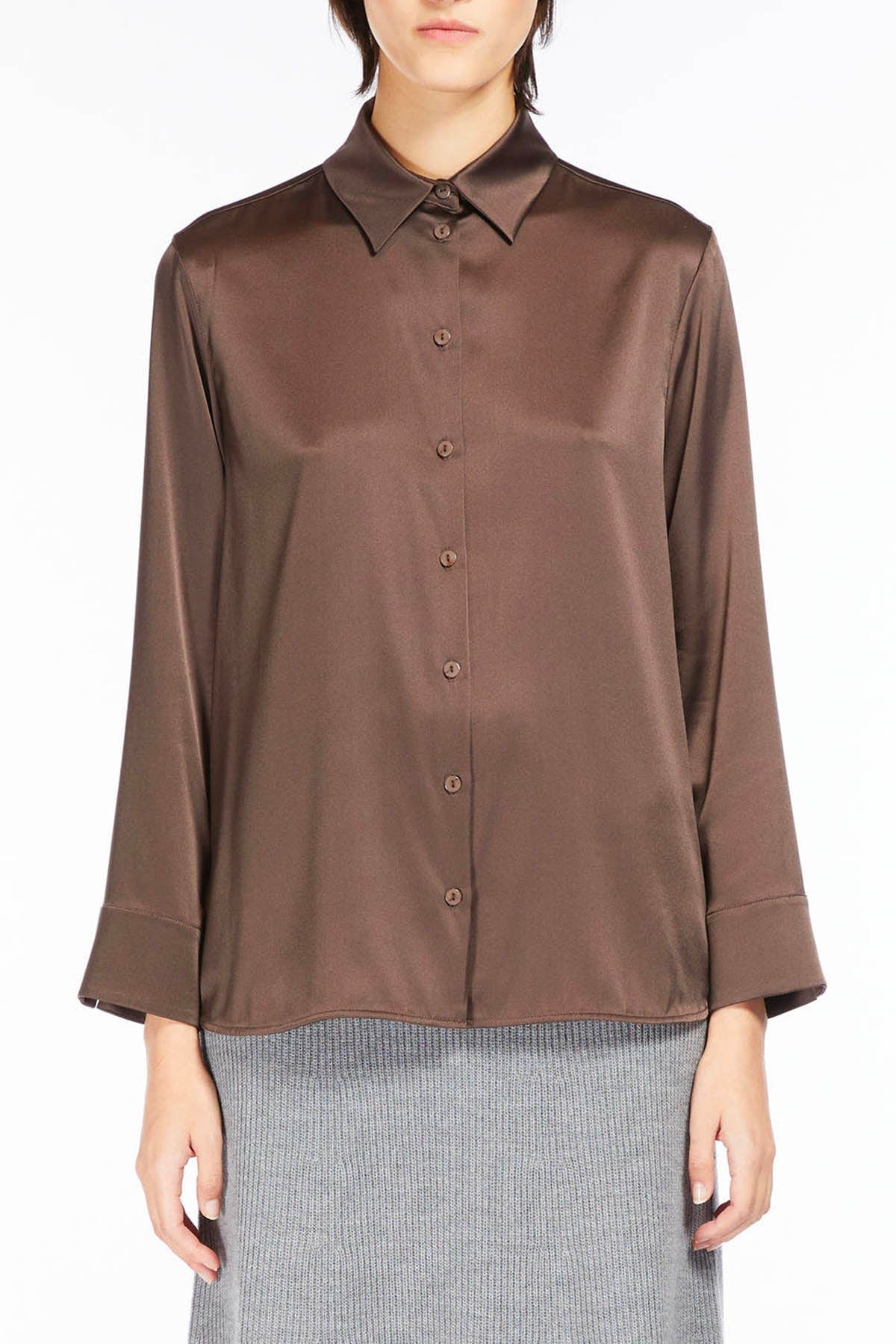 MAXMARA&#39;S BRANDS CAMICIA  MARRONE SCURO / 34 Camicia in Seta Donna Max Mara Leisure Finire