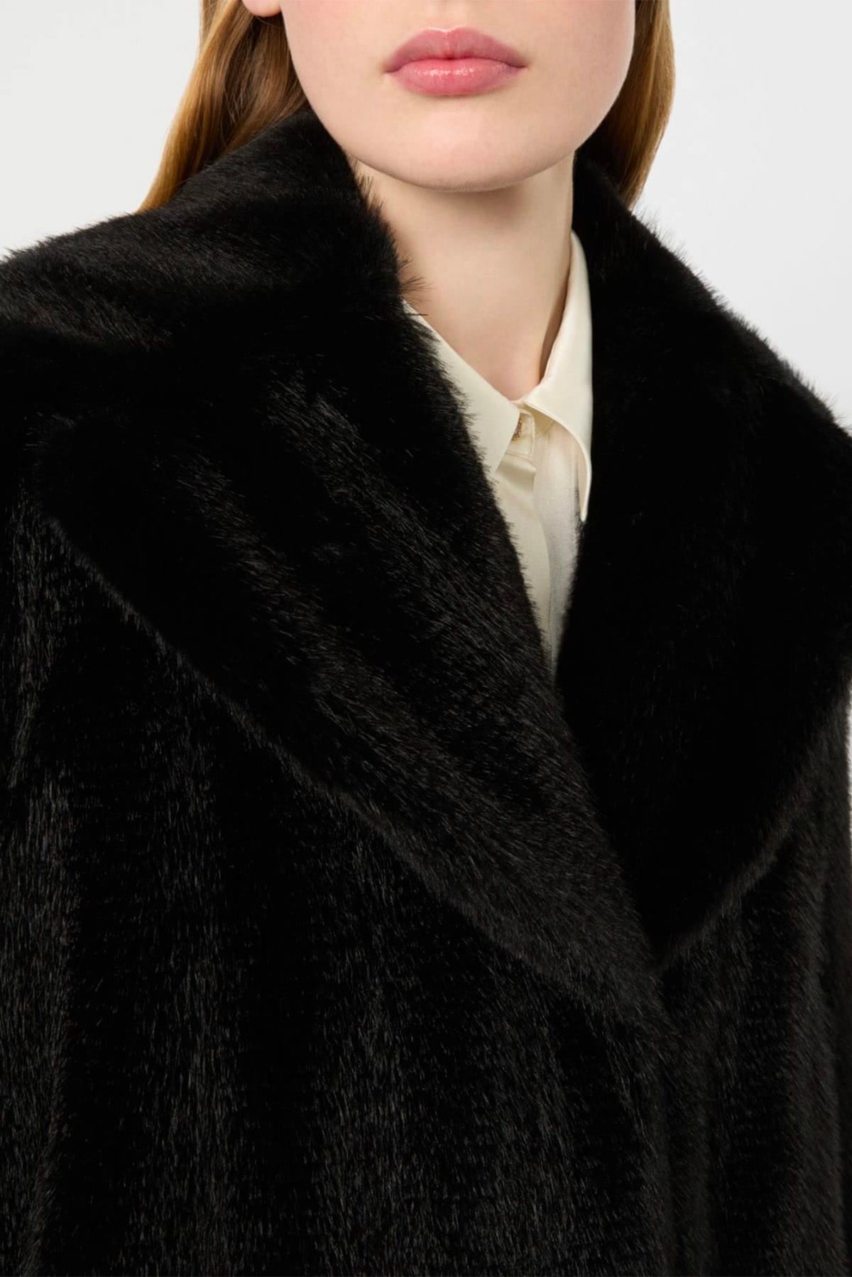 MAXMARA'S BRANDS CAPOSPALLA ASPET. PELLIC NERO / 34 Giaccone pelliccia vegana donna Max Mara Studio Mstneo