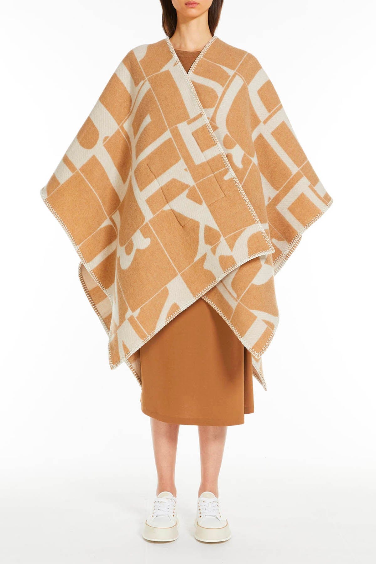 MAXMARA&#39;S BRANDS CAPPA-MANTELLA-PONCHO CUOIO / NEUTRO / UNICA Poncho in Lana Donna Max Mara Leisure Deremi