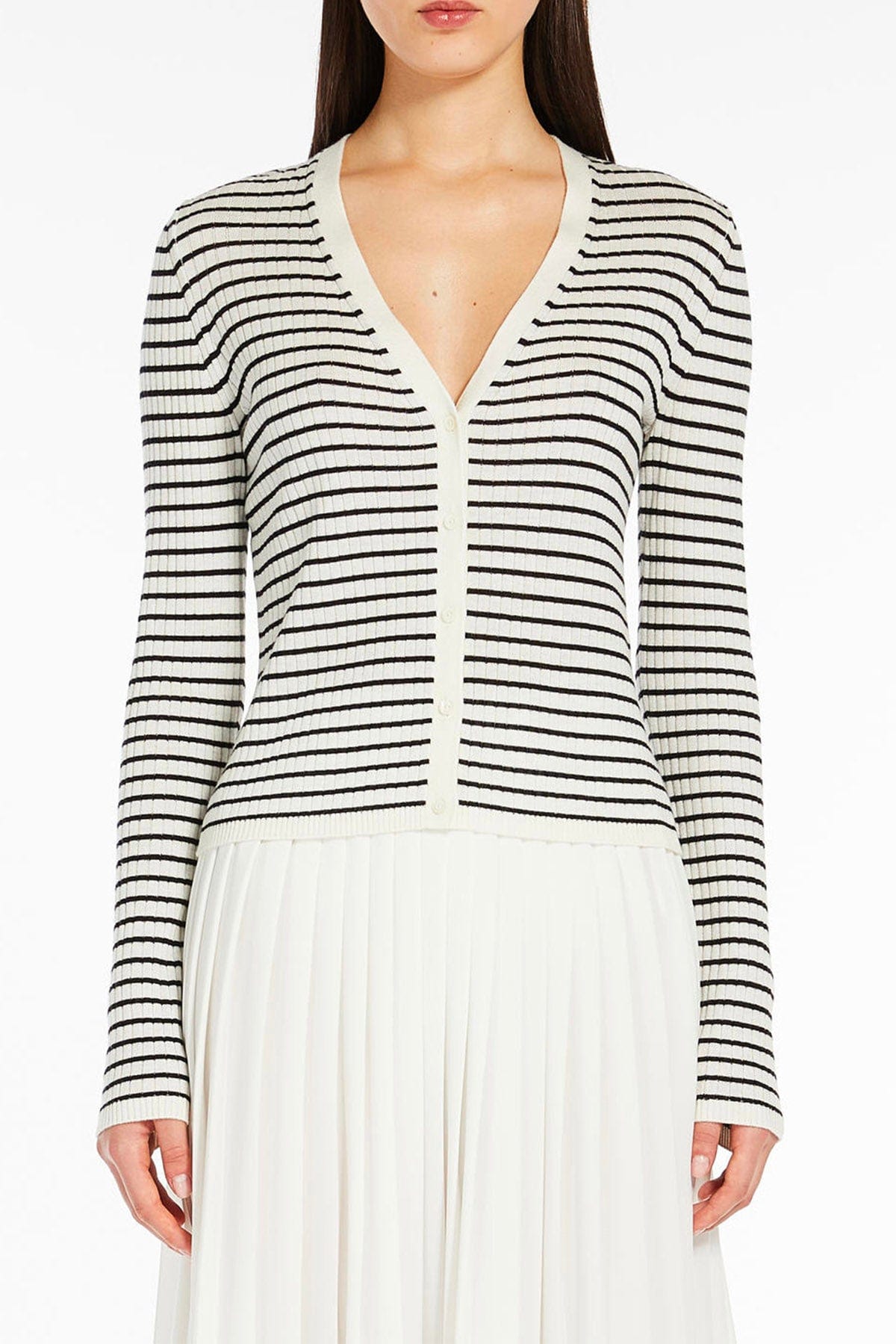 MAXMARA'S BRANDS CARDIGAN  BIANCO RIGATO / XXS Cardigan Rigato in Maglia Max Mara Studio Trieste