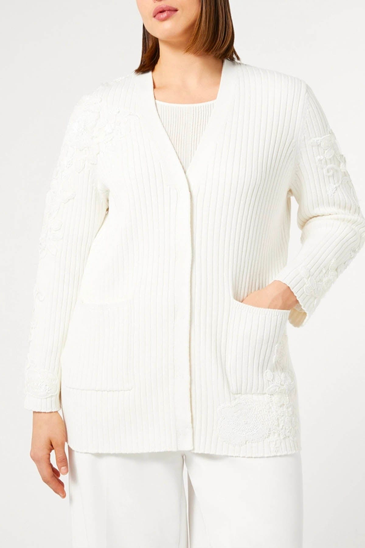 MAXMARA'S BRANDS CARDIGAN  BIANCO / XXS Cardigan Bianco in Maglia Marina Rinaldi Sidra