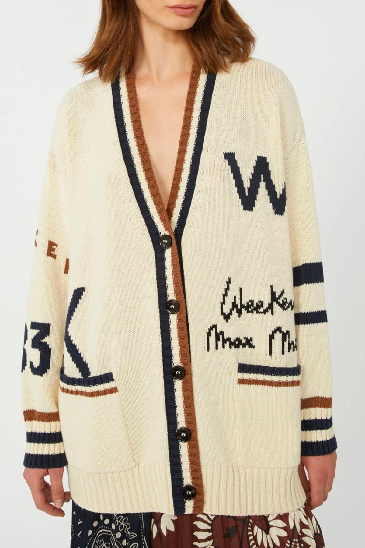 MAXMARA'S BRANDS CARDIGAN  Cardigan over con scritte Weekend Max Mara Wkdblasone