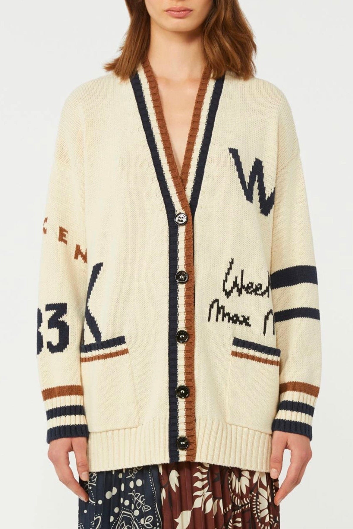 MAXMARA'S BRANDS CARDIGAN  Cardigan over con scritte Weekend Max Mara Wkdblasone