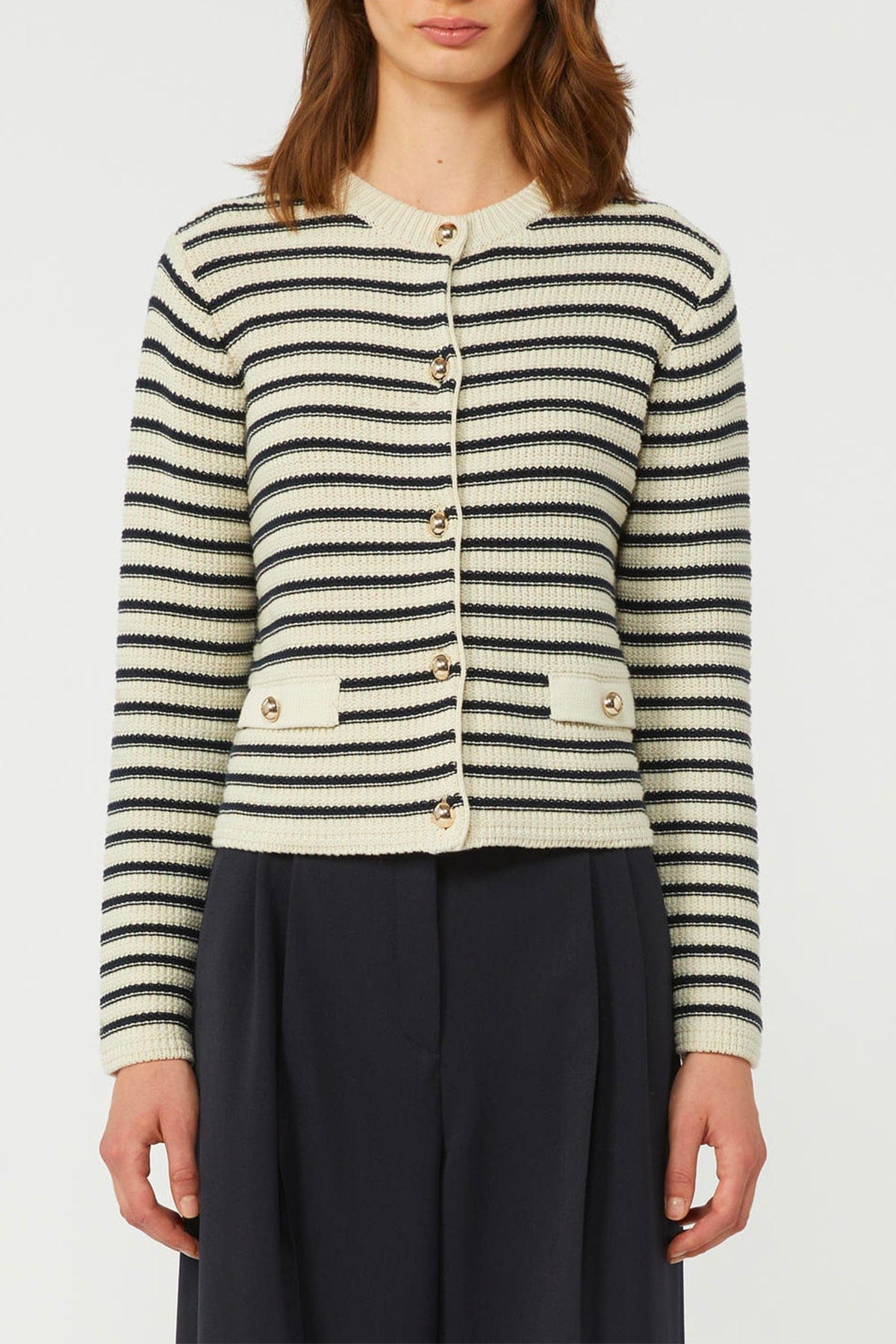 MAXMARA'S BRANDS CARDIGAN  ECRU RIGATO / XXS Cardigan in maglia donna Weekend Max Mara Mkdvodka