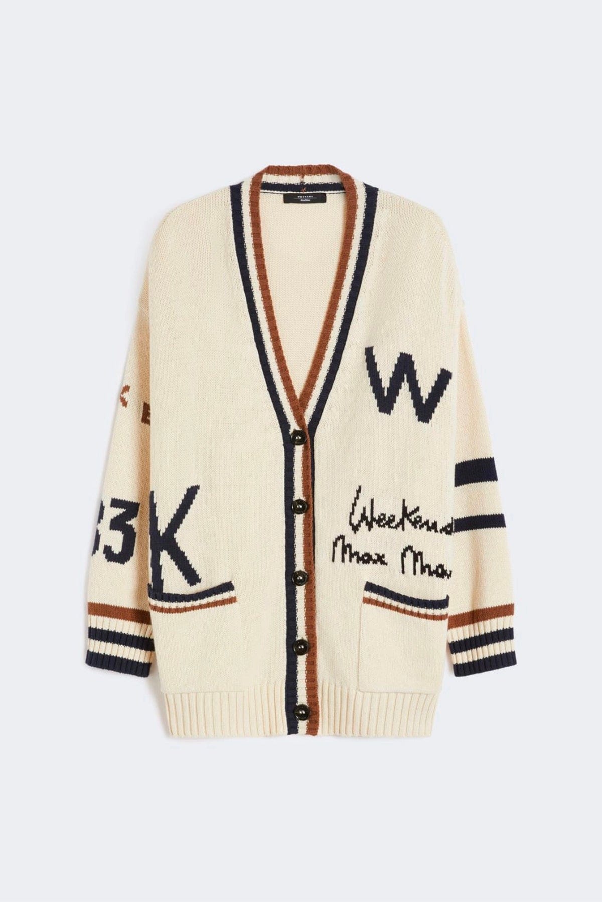 MAXMARA'S BRANDS CARDIGAN  FONDO BEIGE CON SCRITTA / XXS Cardigan over con scritte Weekend Max Mara Wkdblasone