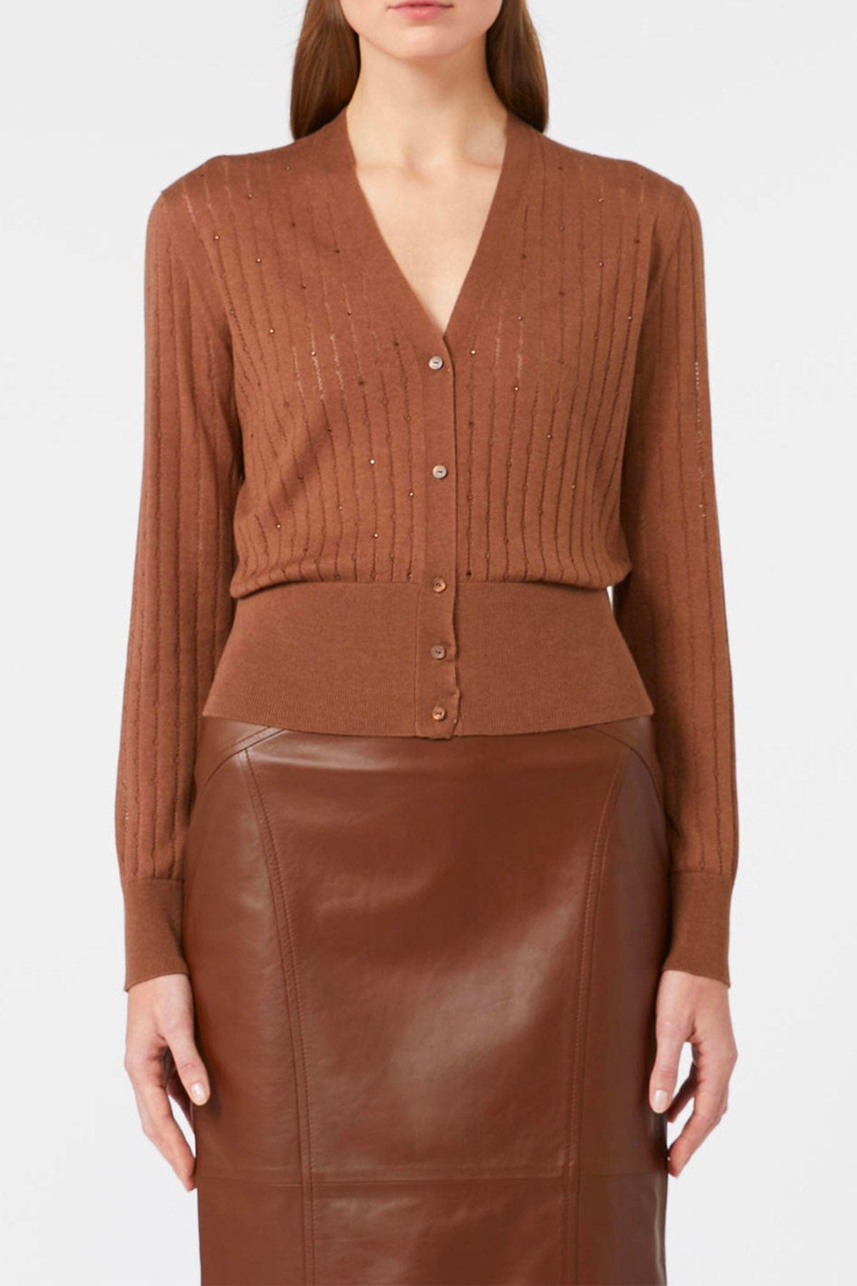 MAXMARA'S BRANDS CARDIGAN  MARRONE VISONE / XXS Cardigan in lana e seta donna Studio Max Mara Nogara