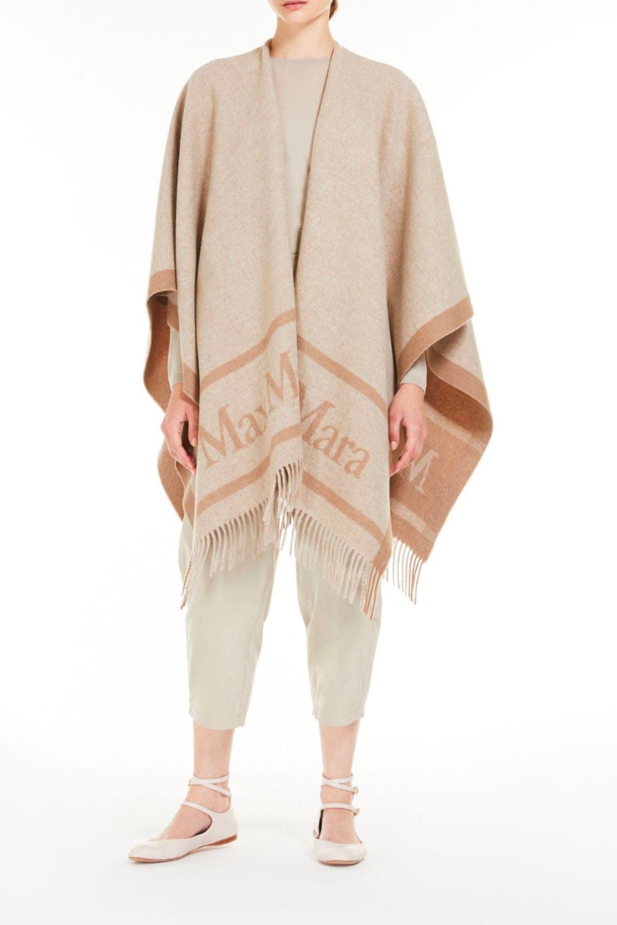 MAXMARA&#39;S BRANDS FOULARD-SCIARPA-NASTRO  Poncho in lana con logo Studio Max Mara Hildestd