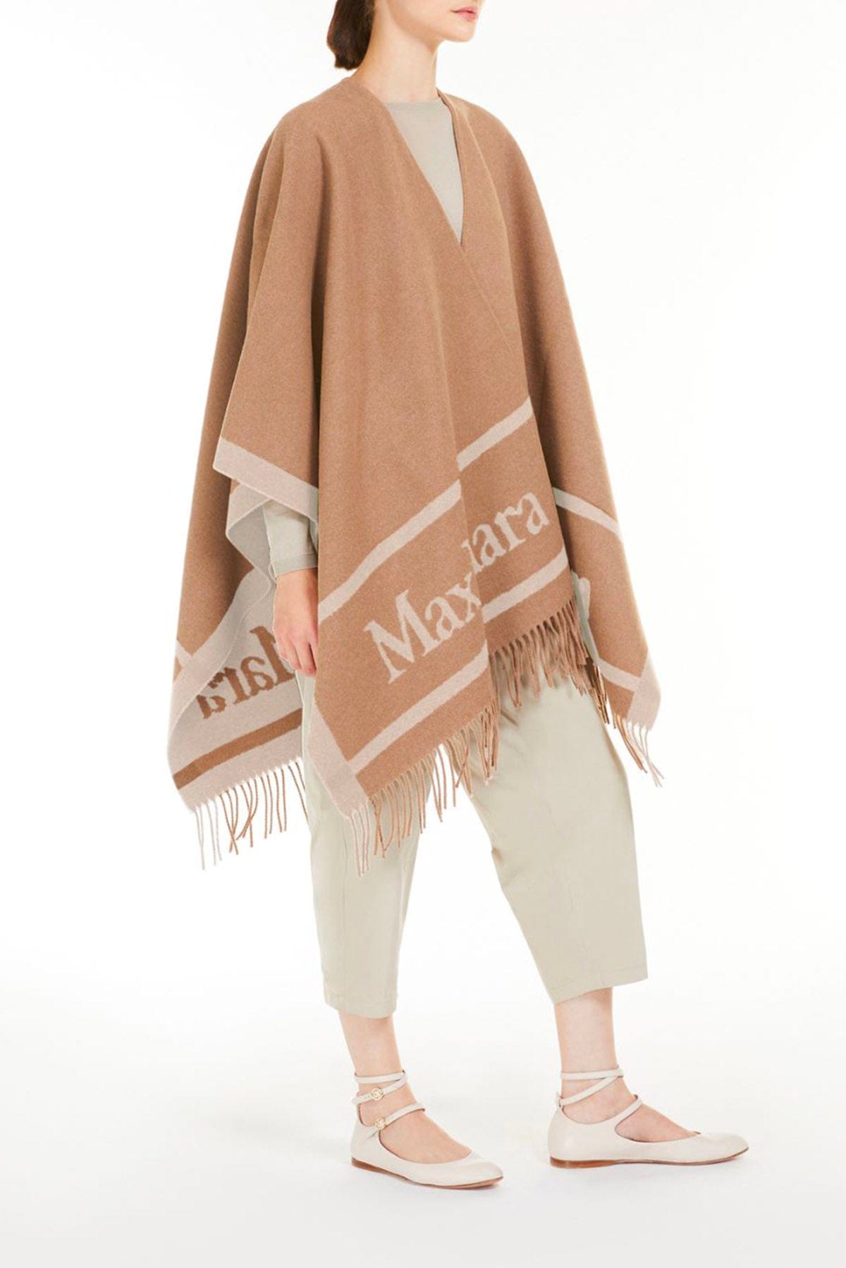 MAXMARA&#39;S BRANDS FOULARD-SCIARPA-NASTRO  Poncho in lana con logo Studio Max Mara Hildestd