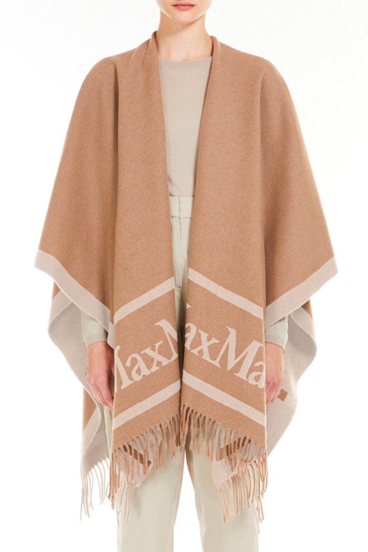 MAXMARA'S BRANDS FOULARD-SCIARPA-NASTRO  CAMMELLO / UNICA Poncho in lana con logo Studio Max Mara Hildestd