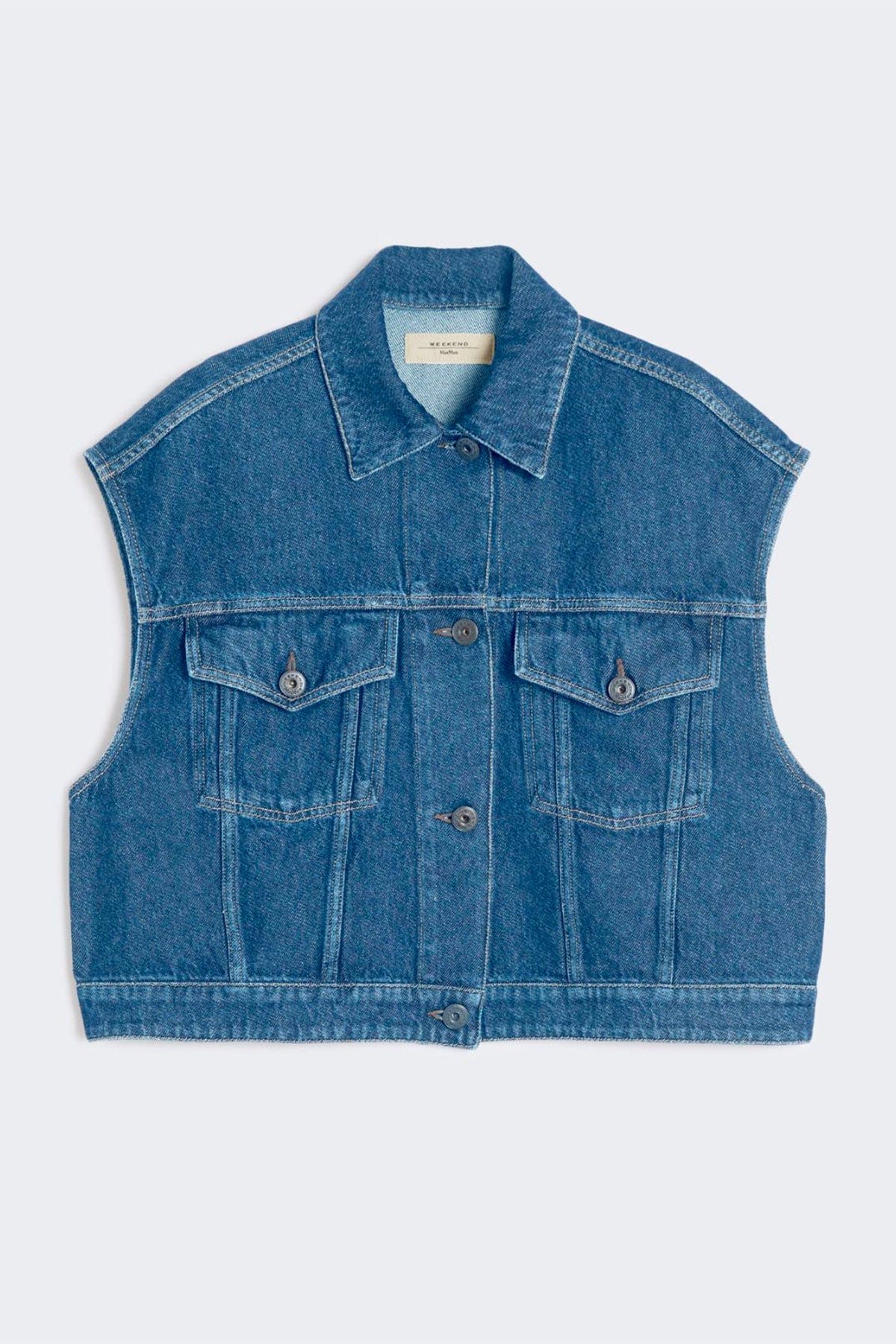 MAXMARA&#39;S BRANDS GIACCA SMANICATA JEANS MEDIO / 34 Giacca in jeans donna senza maniche Weekend Max Mara Mappa