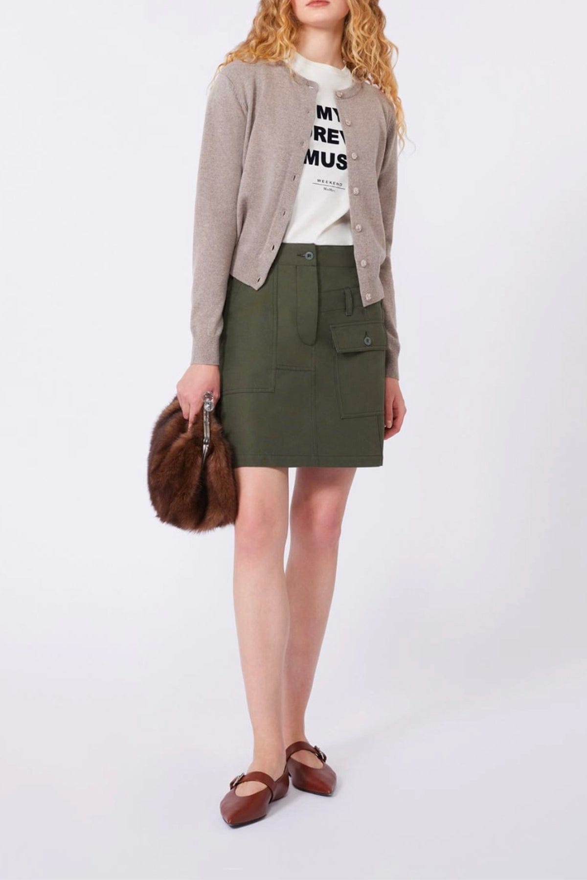 MAXMARA'S BRANDS GONNA  KAKI / 34 Gonna corta in tessuto antigoccia Max Mara Weekend Wkdsfere