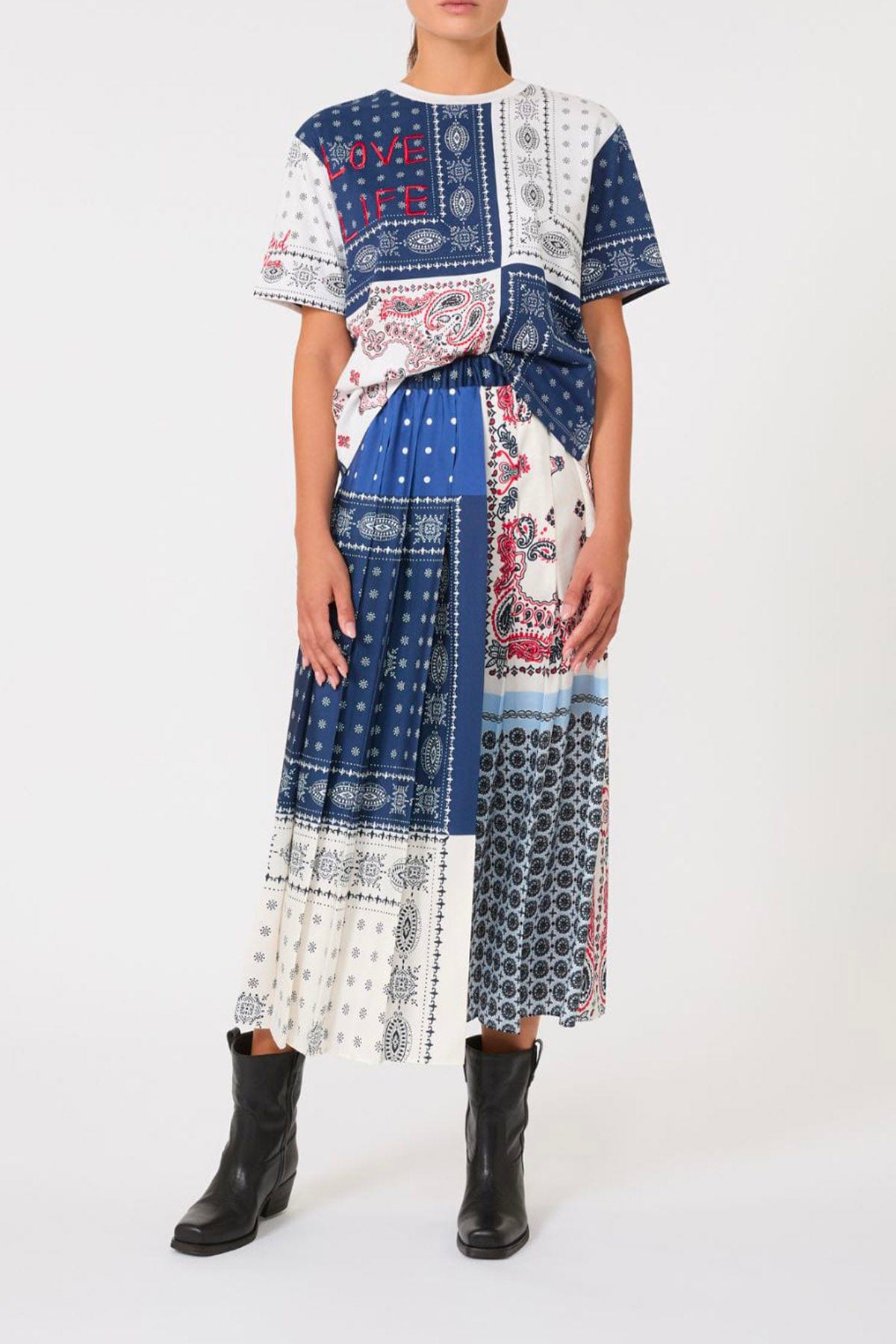 MAXMARA'S BRANDS GONNA  DISEGNO PATCH BANDANA / 34 Gonna plissettata disegno bandana Weekend Max Mara Luna