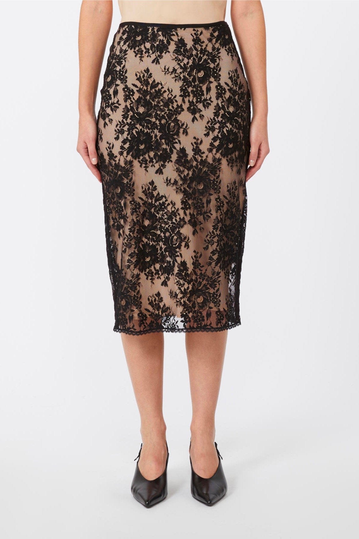 MAXMARA&#39;S BRANDS GONNA IN JERSEY  NERO / XXS Gonna midi in pizzo nero Studio Max Mara Cosmo