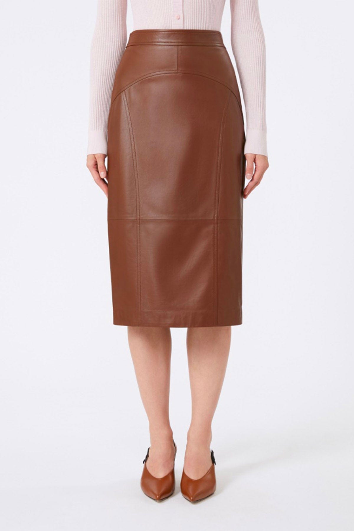 MAXMARA'S BRANDS GONNA IN PELLE MARRONE / 34 Gonna midi in pelle donna Studio Max Mara Taiga