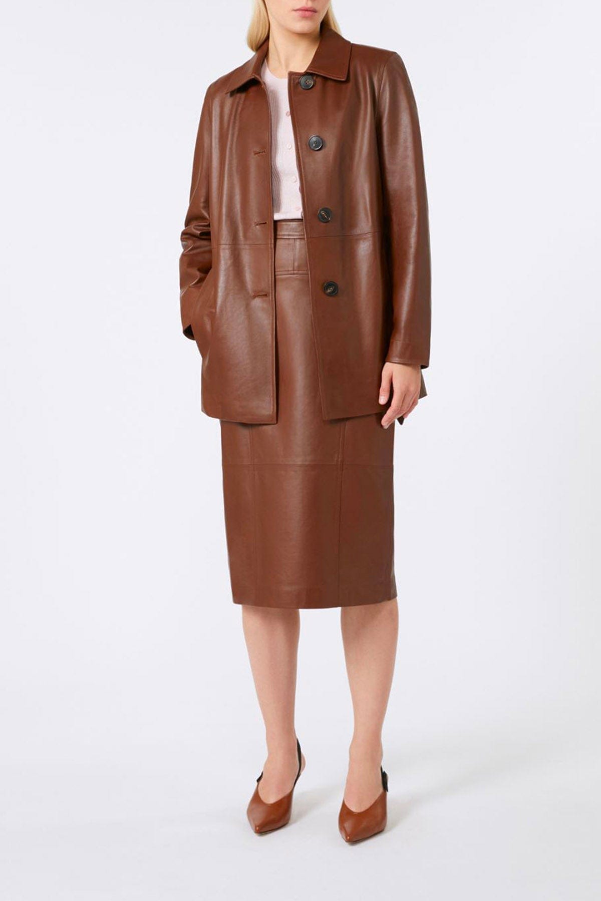 MAXMARA&#39;S BRANDS GONNA IN PELLE Gonna midi in pelle donna Studio Max Mara Taiga