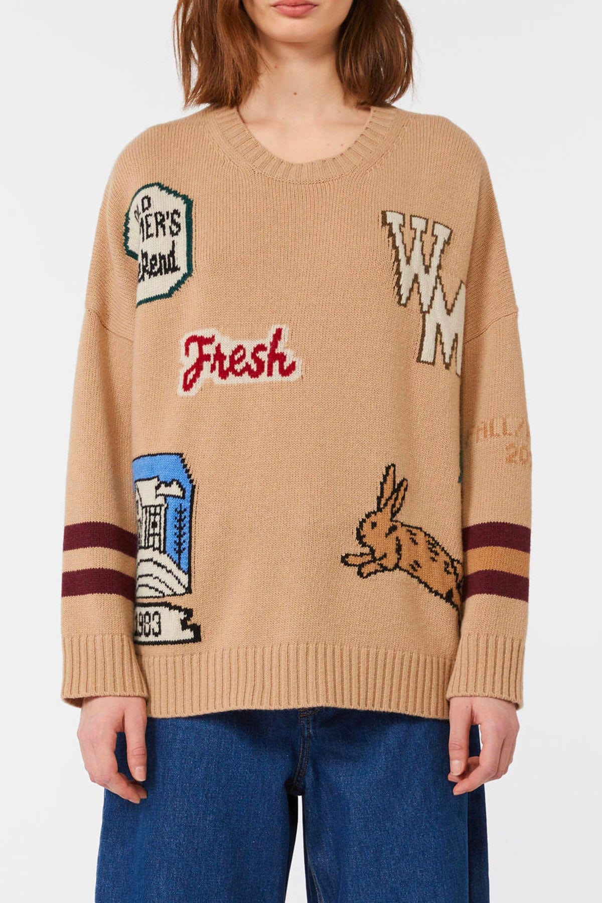 MAXMARA&#39;S BRANDS MAGLIA-CANOTTIERA-TOP  BEIGE DIS. FARM / XXS Maglia in lana donna patchwork Weekend Max Mara Pavidi