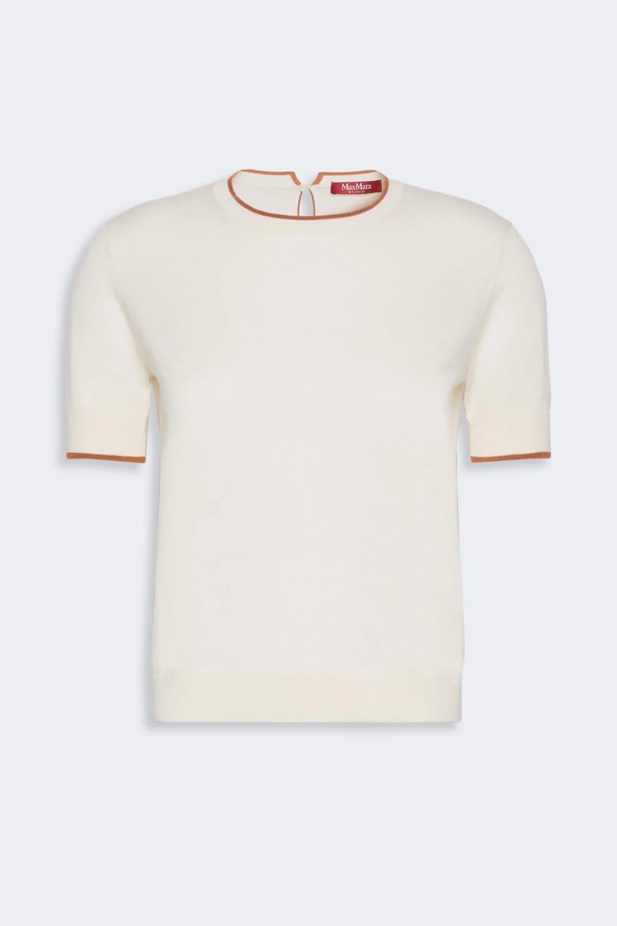 MAXMARA'S BRANDS MAGLIA-CANOTTIERA-TOP  BIANCO BORDO CARAMELLO / XXS Maglia in seta e lana Max Mara Studio Mstagenda