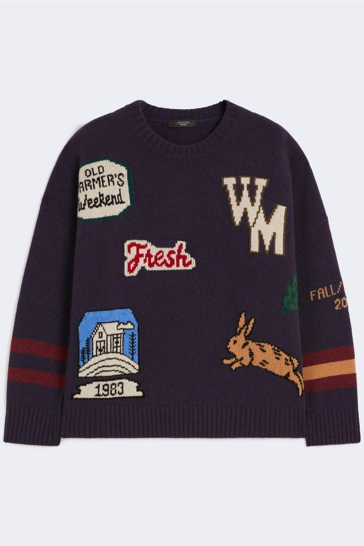 MAXMARA&#39;S BRANDS MAGLIA-CANOTTIERA-TOP  BLU DIS. FARM / XXS Maglia in lana donna patchwork Weekend Max Mara Pavidi
