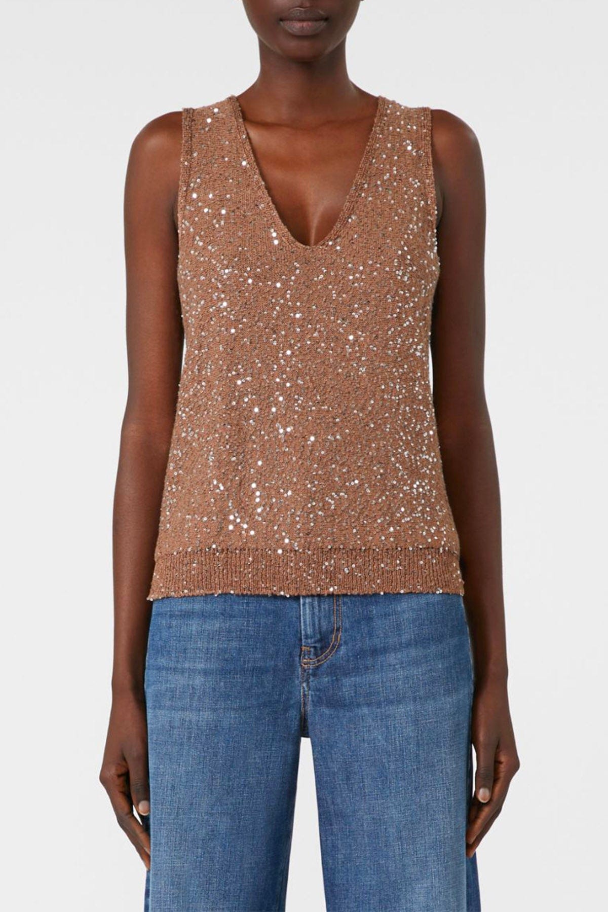 MAXMARA&#39;S BRANDS MAGLIA-CANOTTIERA-TOP  Canotta con dettaglio paillettes donna Weekend Max Mara Acaici