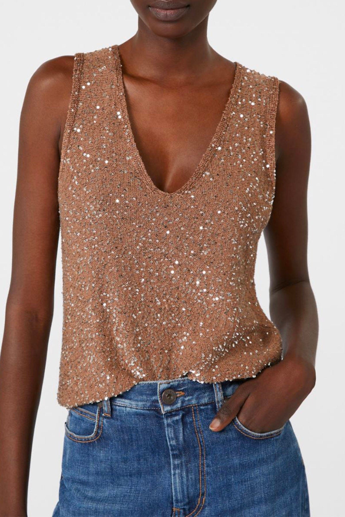 MAXMARA&#39;S BRANDS MAGLIA-CANOTTIERA-TOP  Canotta con dettaglio paillettes donna Weekend Max Mara Acaici