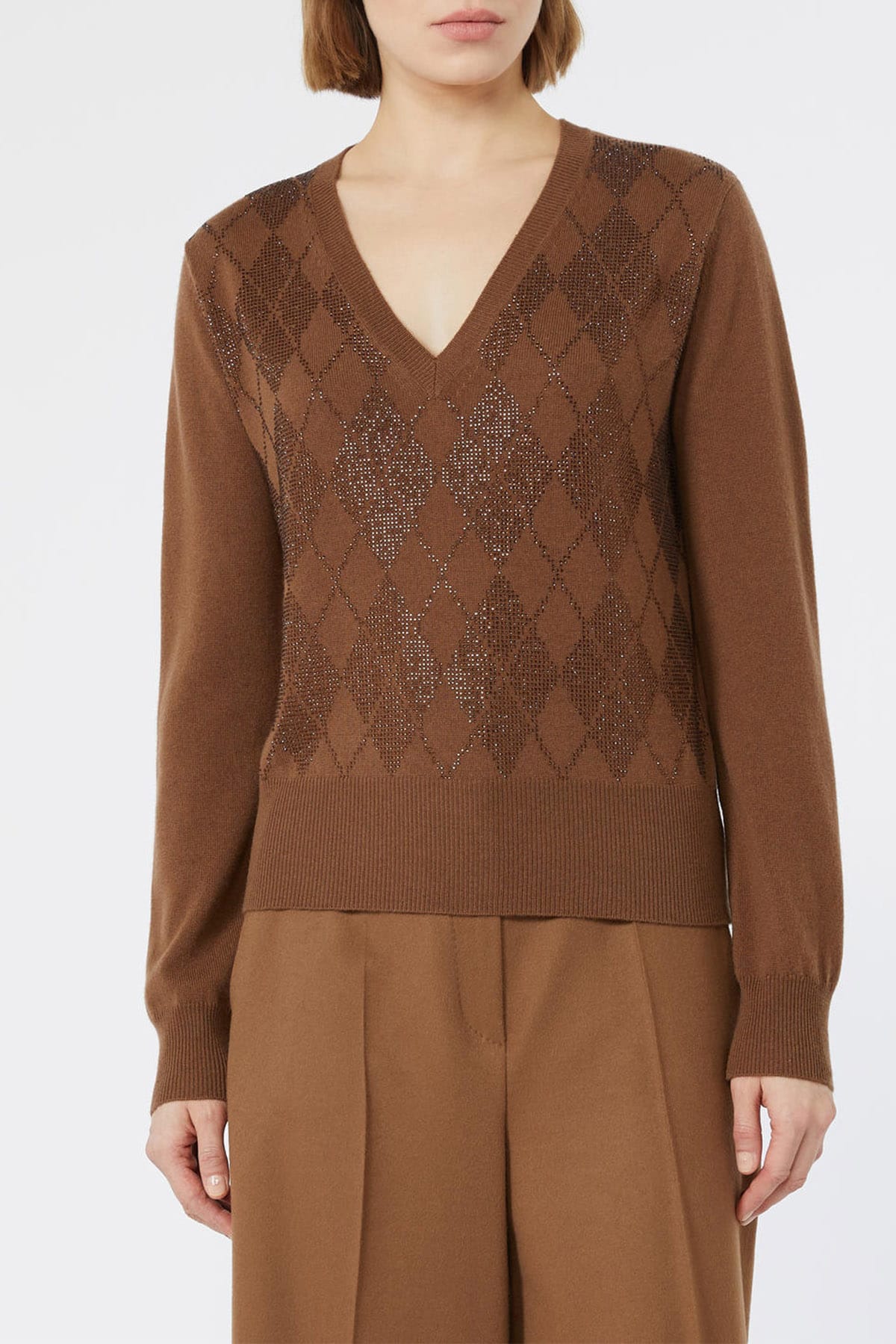 MAXMARA'S BRANDS MAGLIA-CANOTTIERA-TOP  CASTAGNA / XXS Maglia decorata donna Max Mara Studio Mstliuti