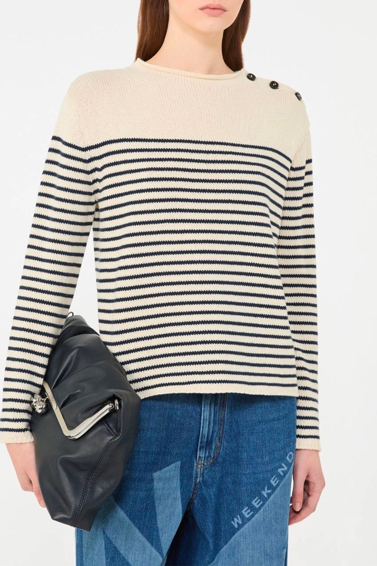 MAXMARA'S BRANDS MAGLIA-CANOTTIERA-TOP  ECRU RIGATO / XXS Maglia in cotone donna rigata Max Mara Weekend Wkdquadro