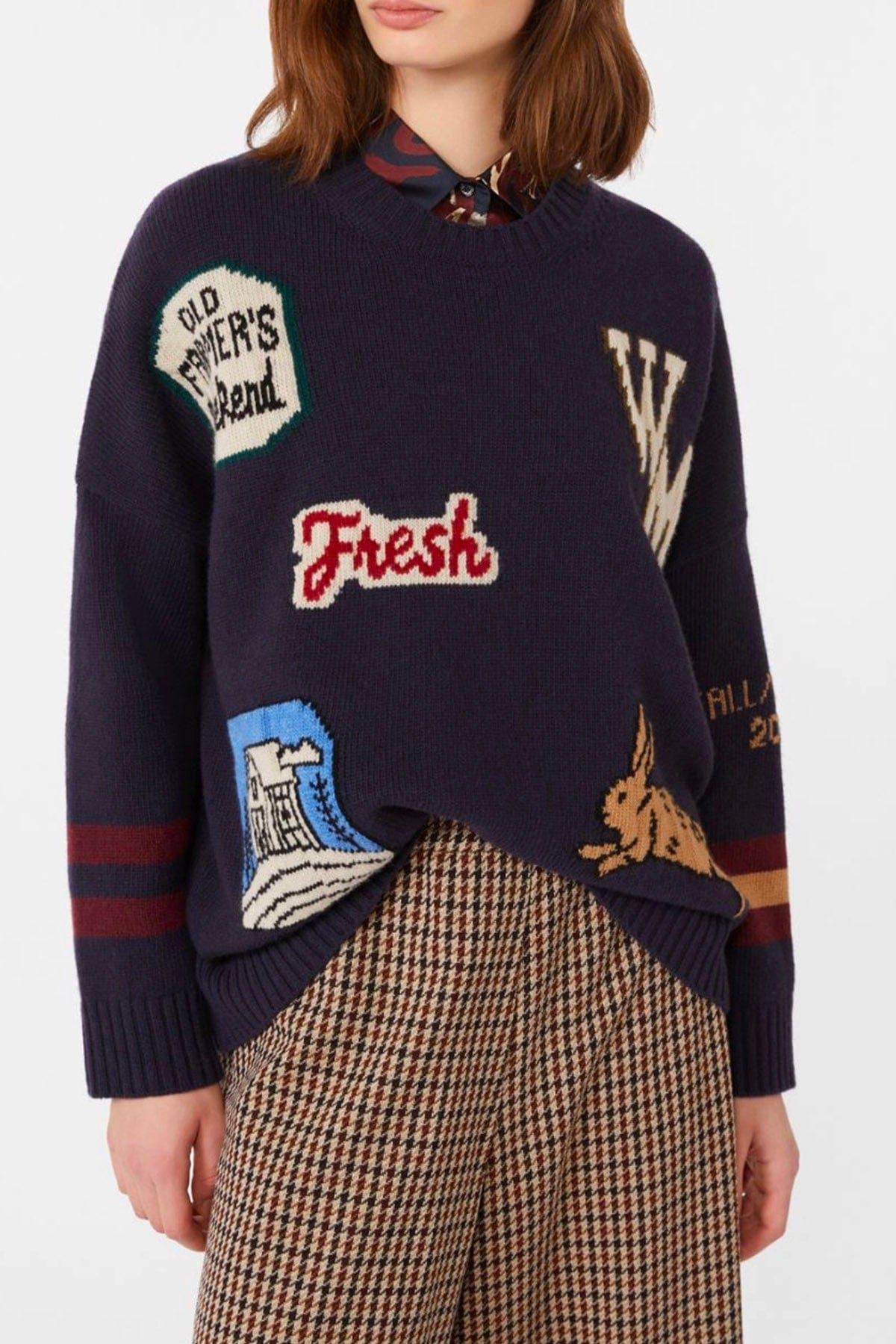 MAXMARA'S BRANDS MAGLIA-CANOTTIERA-TOP  BLU DIS. FARM / XXS Maglia in lana donna patchwork Weekend Max Mara Pavidi