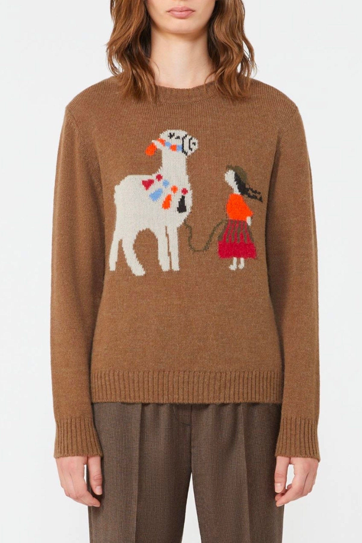 MAXMARA'S BRANDS MAGLIA-CANOTTIERA-TOP  NOCCIOLA / XXS Maglia in lana ricamata Weekend Max Mara Nitra