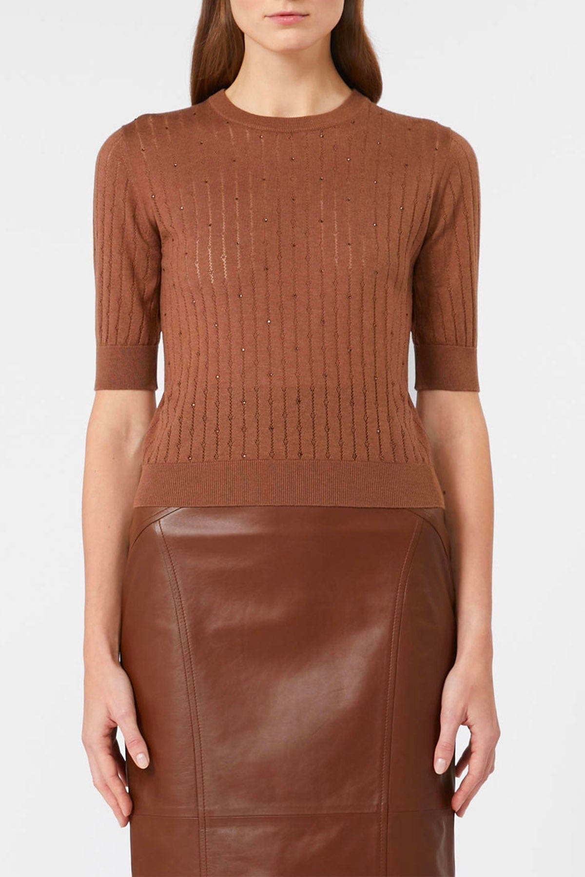 MAXMARA&#39;S BRANDS MAGLIA-CANOTTIERA-TOP  MARRONE VISONE / XXS Maglia in lana e seta donna Studio Max Mara Pila
