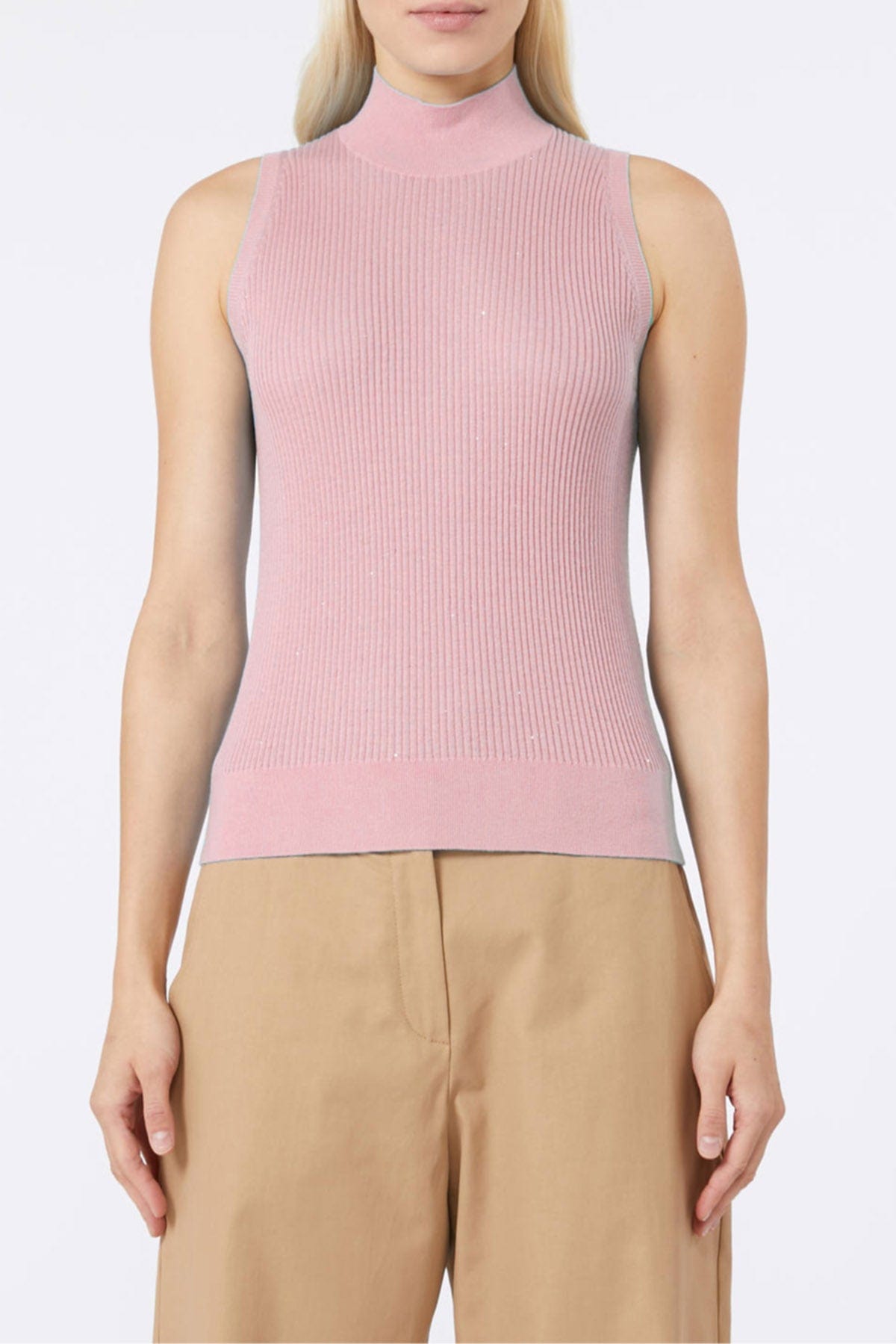 MAXMARA&#39;S BRANDS MAGLIA-CANOTTIERA-TOP  ROSA / XXS Canotta/Top collo alto donna Studio Max Mara Campos