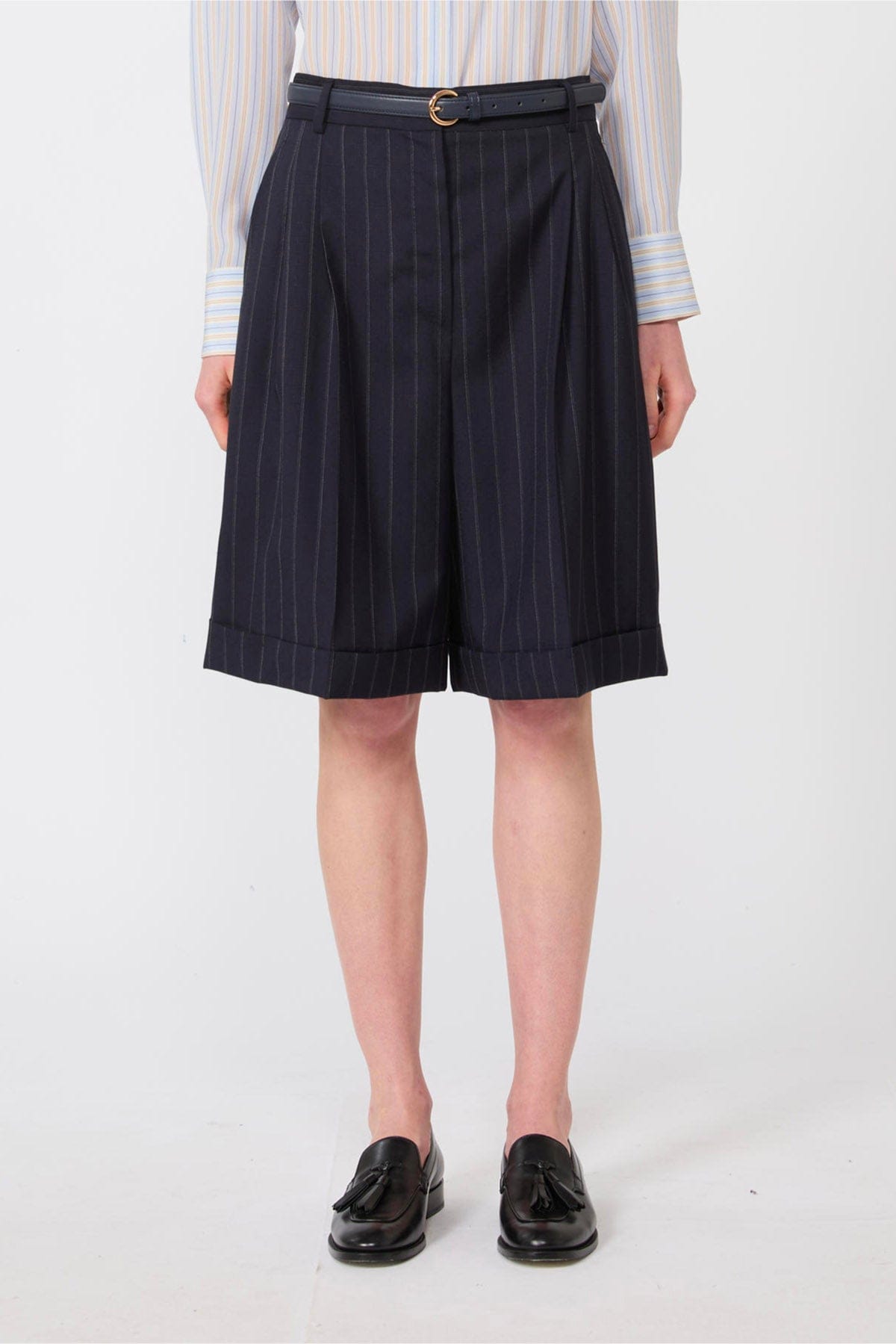 MAXMARA'S BRANDS PANTALONE CORTO  BLU GESSATO / 34 Pantaloni corti gessati donna Max Mara Studio Mstere