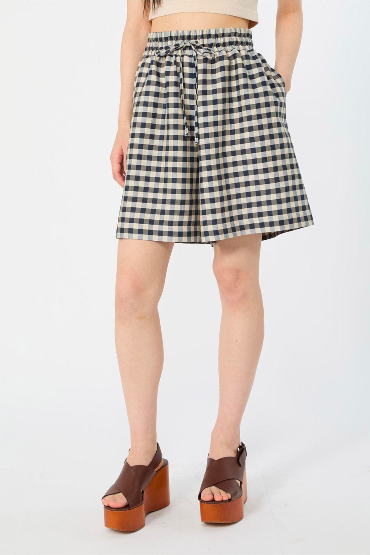 MAXMARA'S BRANDS PANTALONE CORTO  VICHY BLU-ECRU / 34 Shorts in Lino Vichy Blu ed Ecru Wkiastrale